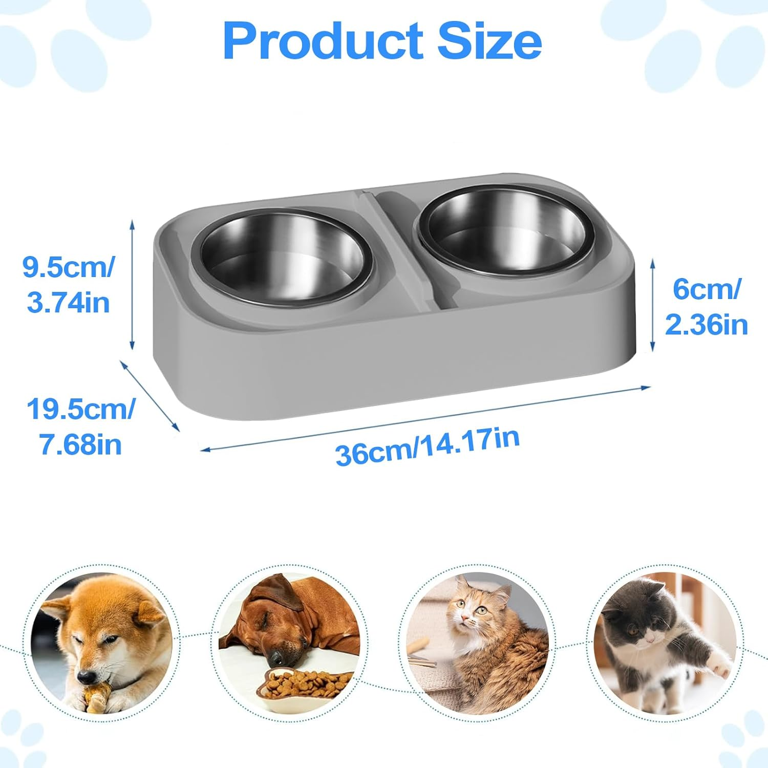 Cat Food and Water Bowl Set - Double Cat Raised Food Bowl,Non-Slip Base Spill-Proof Tall Feeder for Kitten Puppy Feeding Drinking City Living Apartment Pet Travel image number 3