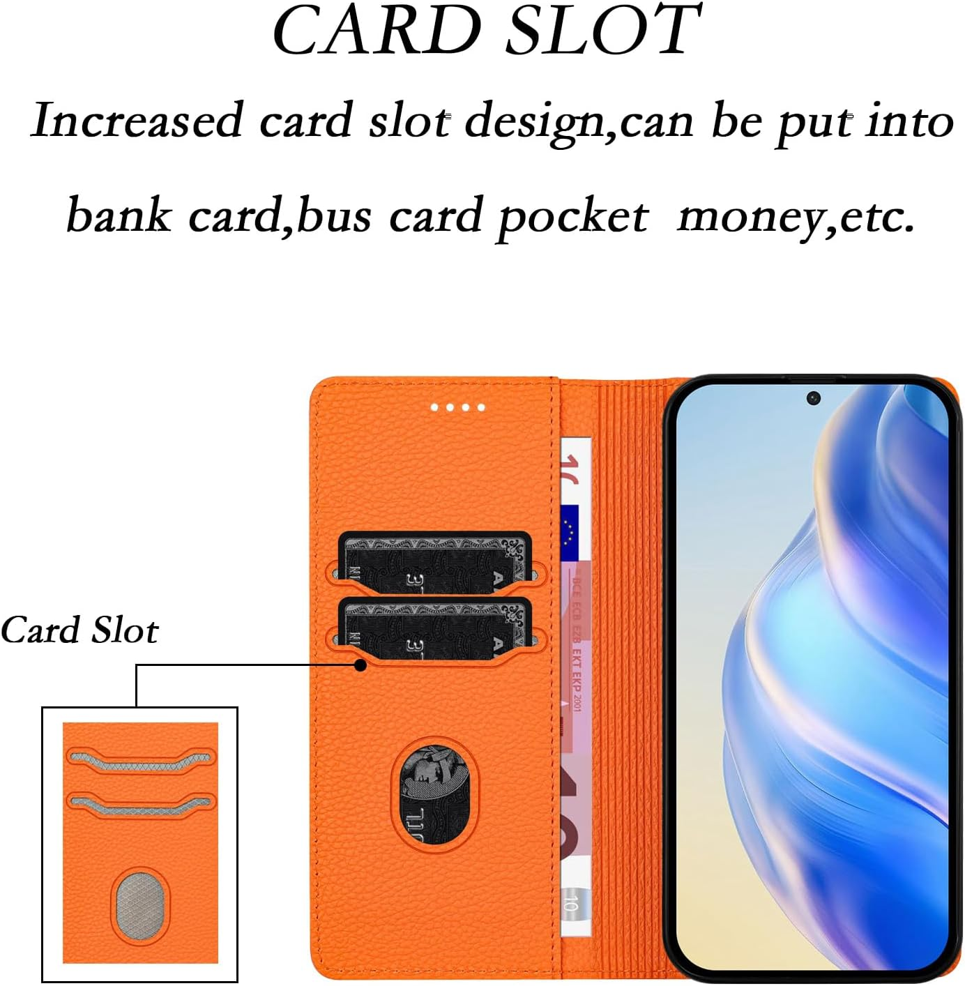 QIWEIQING Mobile Phone Case for Iphone 17 Pro Leather Case Foldable Flip Case Magnetic Card Slot Stand Function Flip Case Protective Cover for Iphone 17 Pro Orange YBZ image number 3