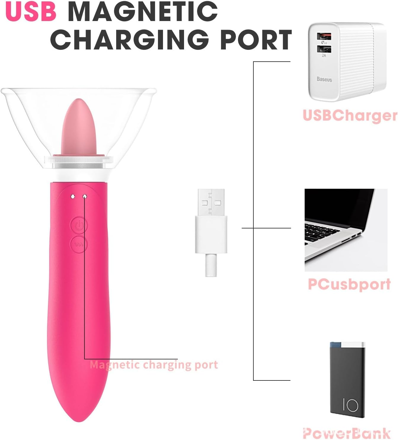 10 Speeds Continuous Breast Stimulation and Exciting than Reality USB Magnetic,Nipple Toys for Couples, Inernal Bubbling Waterproof, Pink Color image number 6