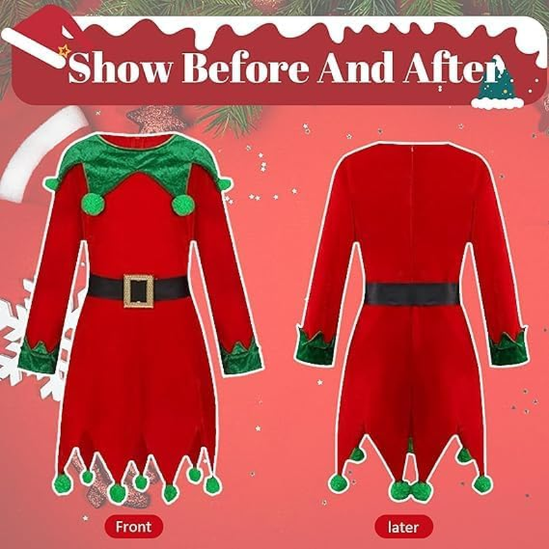 Kids Elf Costume, Girls Boys Christmas Elf Costume with Hat Socks Shoes Cover Velvet Cosplay Santa'S Helper Costume Xmas Outfit image number 5