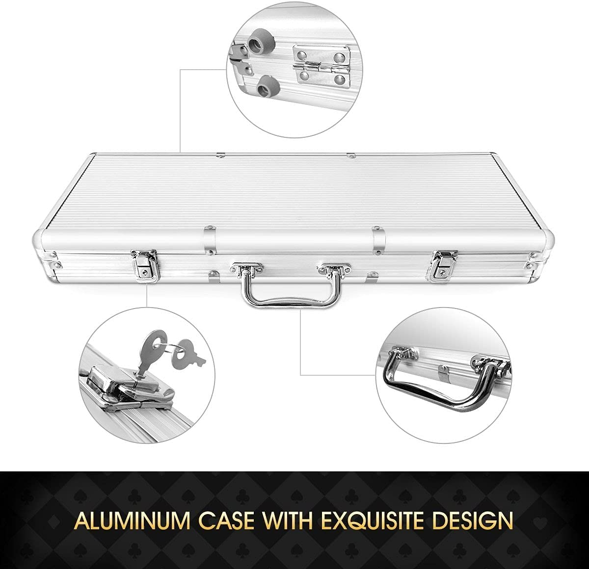 Casino Poker Chips Set, 500PCS 11.5 Gram 6 Colors Casino Chips Poker Set with Aluminum Travel Case,6 Buttons，2 Decks of Cards, 5 Dice, for Texas Holdem Blackjack Gambling