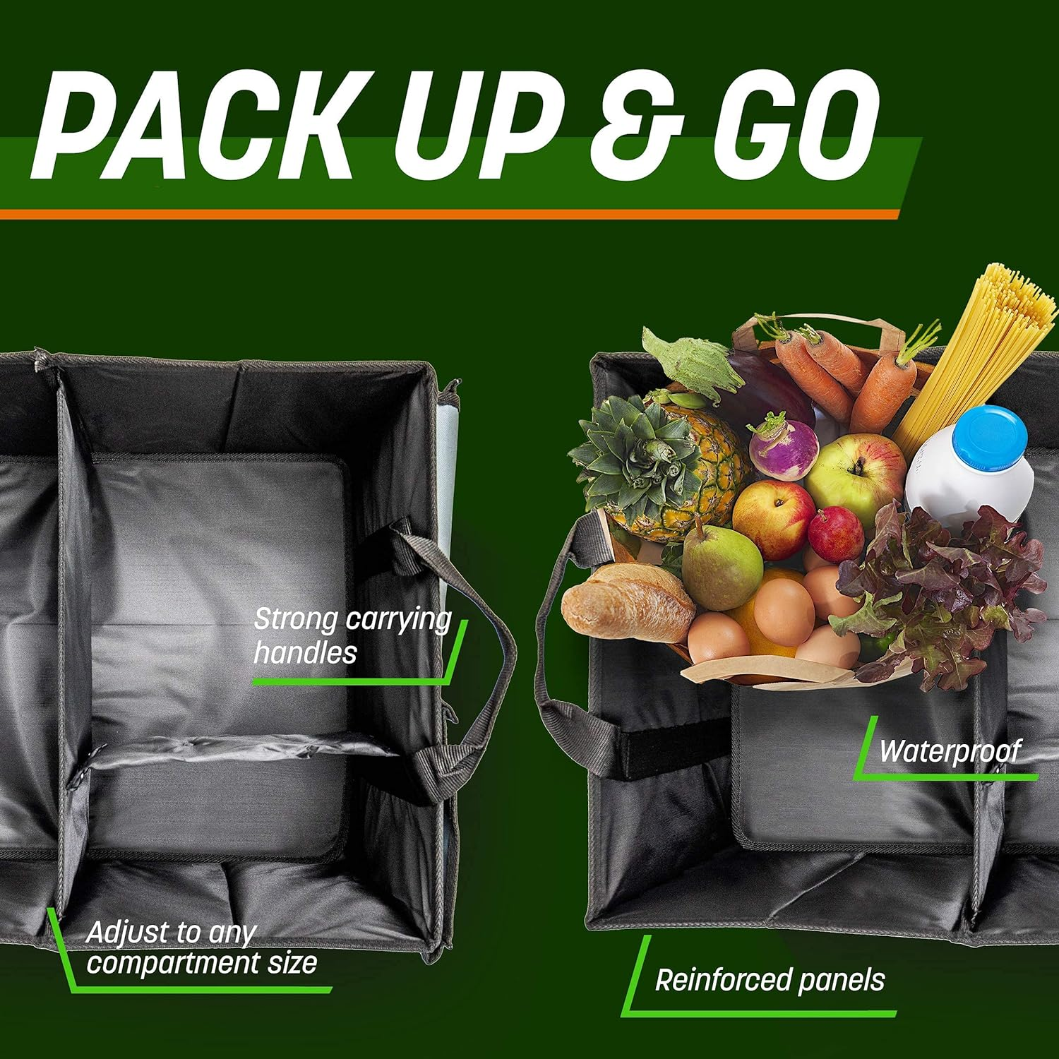 Drive Auto Car Trunk Organizer - Collapsible, Multi-Compartment Automotive SUV Car Organizer for Storage W/Adjustable Straps - Truck & Car Accessories for Women and Men - Grey - Black image number 3