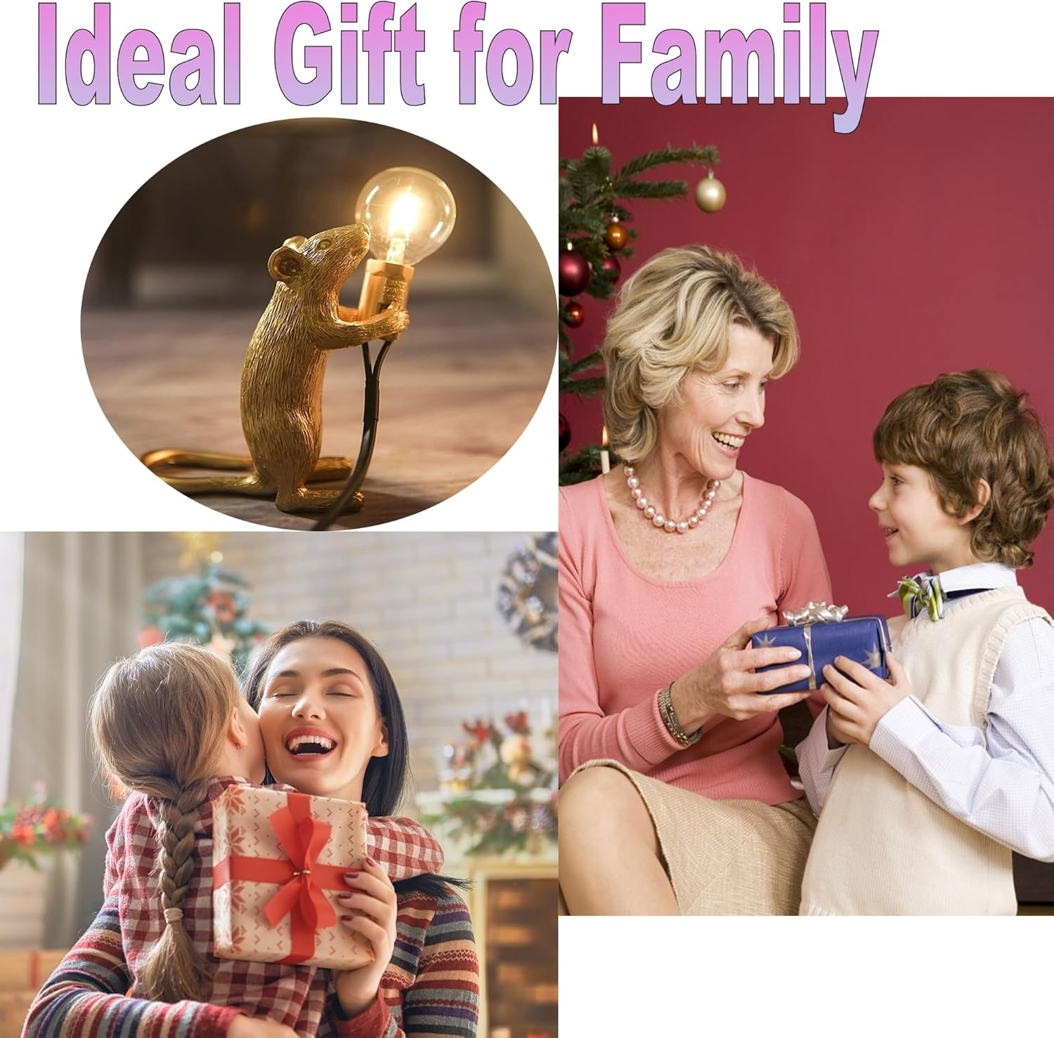 Modern Resin Mouse Lamp Table Lights,Mouse Shape Creative Desk Lamps Bedside Holiday Christmas Birthday Gift Decoration Bedroom Study Room Living Room Decor (Gold Standing) image number 4