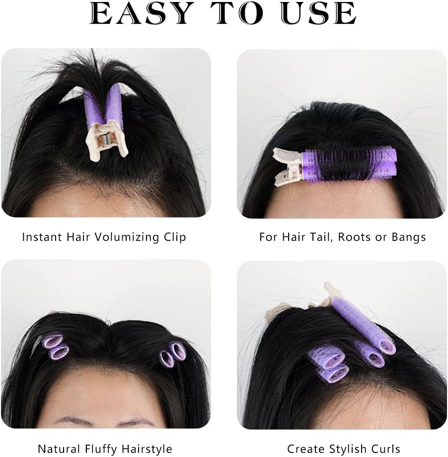 Bekecidi Pack of 10 Volume Hair Root Clips Natural Fluffy Hair Volumiser Self-Adhesive Curlers Roller Hair Styling Tools for Women and Girls (Purple) image number 1