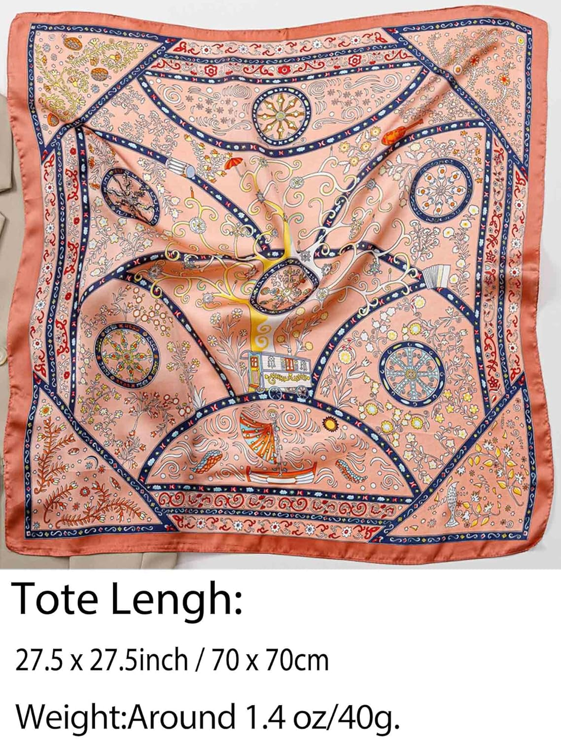 Onllh Silky Scarf for Women Lightweight Satin Bandanas Neck Hair Wrap for Sleeping Head Scarves 27.5" - A23 Pink Retro Elements/27.5" image number 2