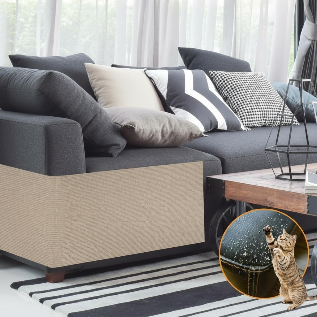 Cat Scratch Protector Climbing Mat,Cat Scratching DIY Furniture Guard Mat for Sofa Couch Cat Tree Wall Protection for Pet Cats (100 Cm X 30 Cm/39.37" X 11.81"),Reusable Self-Adhesive - Ruibex (Khaki) image number 1
