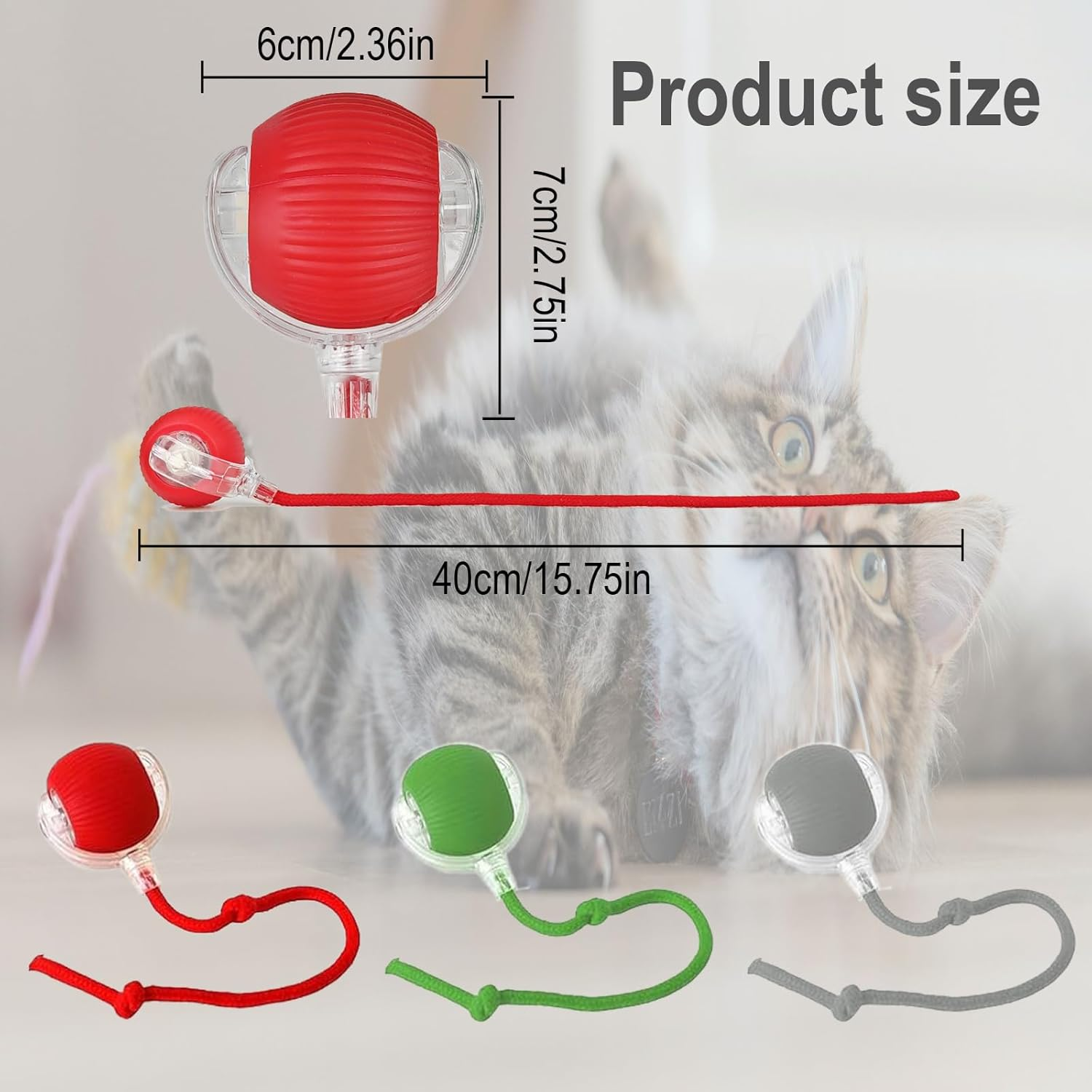 SZMDLX Interactive Rolling Cat Dog Ball with 3 Modes, 3 Colors Replacement Covers & Ropes, USB Rechargeable, Intelligent Automatic Moving Toys for Cats Dogs Pets image number 1