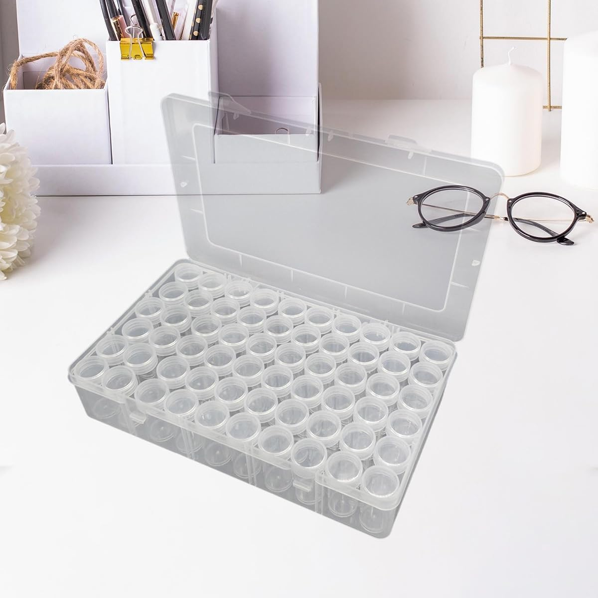 AIMALL Clear Plastic Storage Box with 24 or 60 round Bottles for Beads Jewellery Parts Nail Art Seeds Electronic Components Organiser Case image number 4