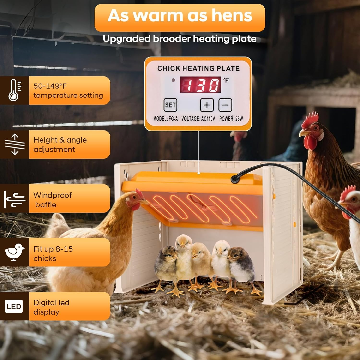 Adjustable Heat Plate with Temperature Control, 26.5 * 27.5Cm Chick Brooder Heater, Height & Angle Adjustable Heating Plate Warmer for Baby Chicken Coop, Ducks, Quails & Poultry image number 4
