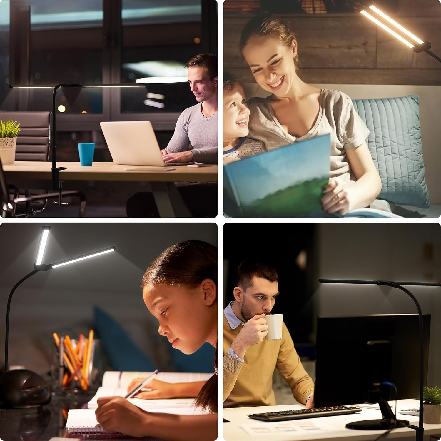 Adjustable LED Desk Lamp with USB Port &ndash; 12W Dual-Head Clamp Lamp, 3 Color Modes & 10 Brightness Levels &ndash; Eye-Caring Light for Office, Reading, Studying, Drafting, Sewing, Dorm Room image number 6