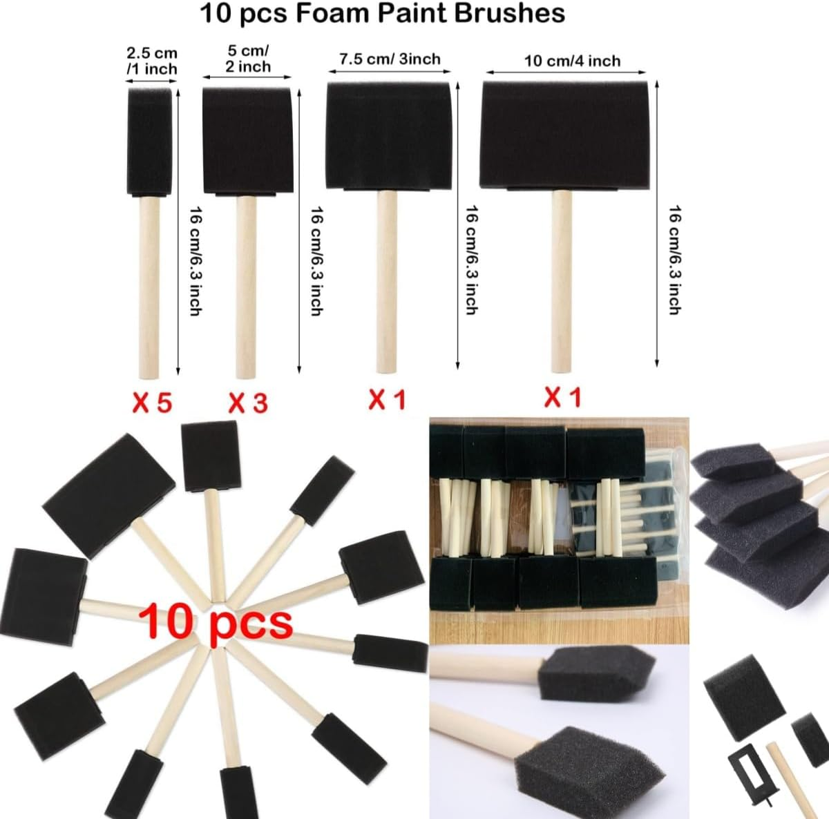 Glowify Foam Paint Brush, 100 Pieces,70 Pieces +30 Pieces, Foam Sponge Wooden Handle Paint Brush Set, Light Weight, Durable, Suitable for Acrylic, Stains, Varnish, Artworks image number 4