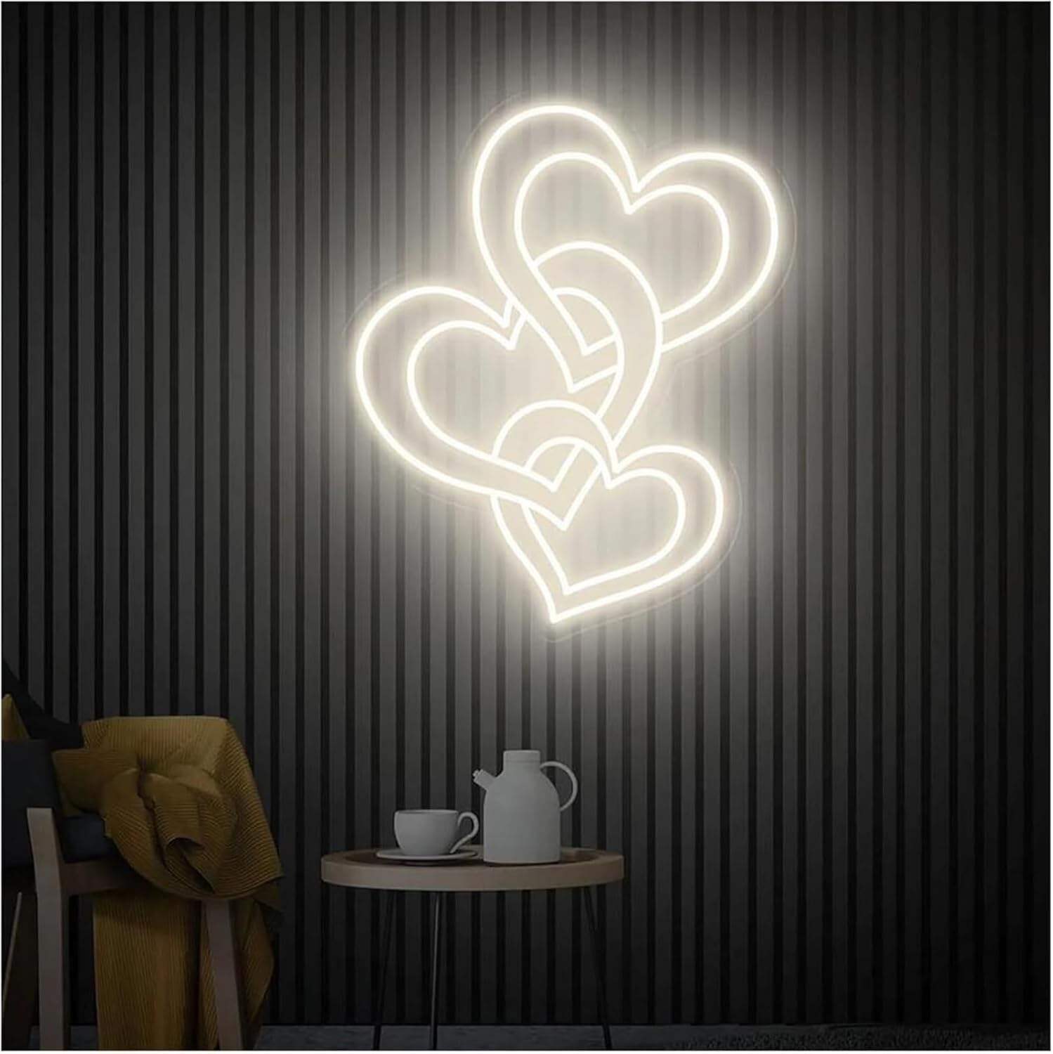 LED Neon Lamp Soothing Ambiance Lamp Heart Shaped Neon Signs Powered By, Adjustable Brightness Lights(B,24Cmx70Cm)