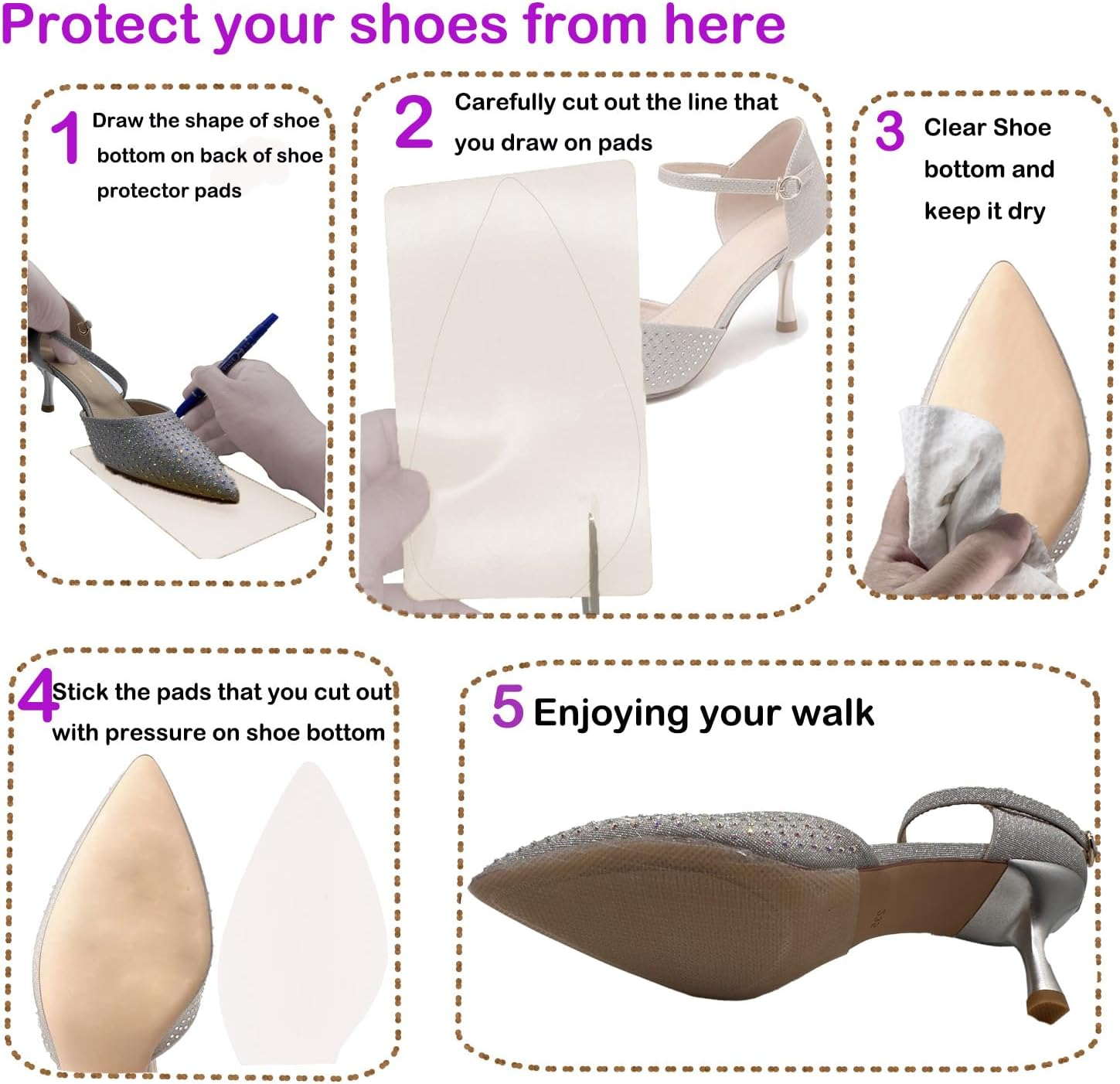 ZBLGO Shoe Sole Protectors Non-Slip Shoe Sole Pads Shoe Bottom Protector Shoes Cushion for High-Heels Leather Shoes Clear 2Pcs - Beige image number 3