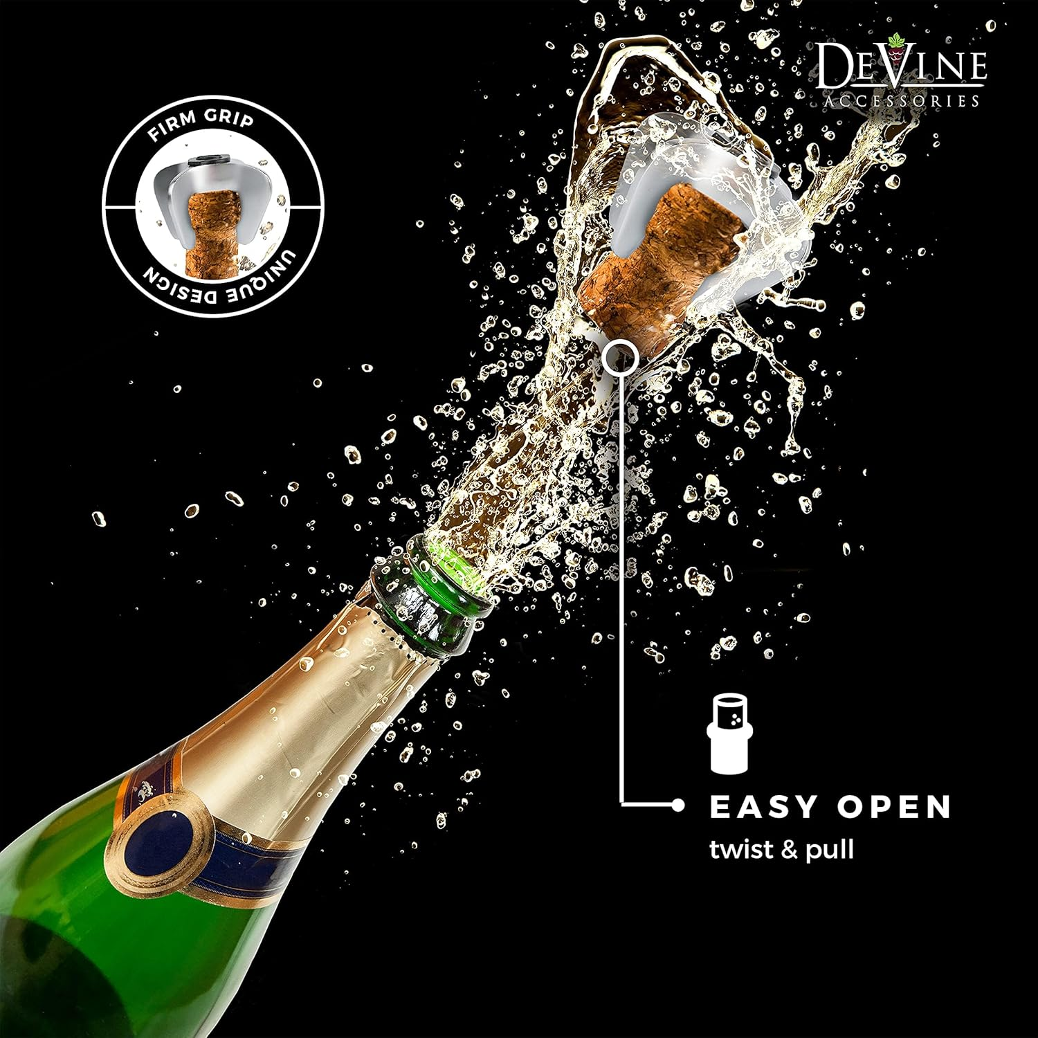 Devine - Champagne Bottle Opener - Sparkling Wine Cork Remover &ndash; Easy Ergonomic Twist Design - Solid and Durable Stainless Steel Construction &ndash; by Devine (1) image number 2