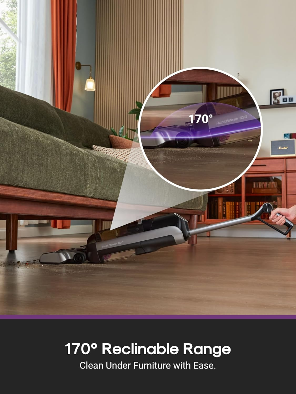 EUREKA Rapidwash NEW630 Cordless Wet Dry Vacuum Cleaner, 21600Pa Smart Hard Floor Washer with 170&deg; Lay-Flat, 60℃ Hot Air Flash Drying, Self-Cleaning, Edge Clean, Messes Detection, Tangle-Free Design