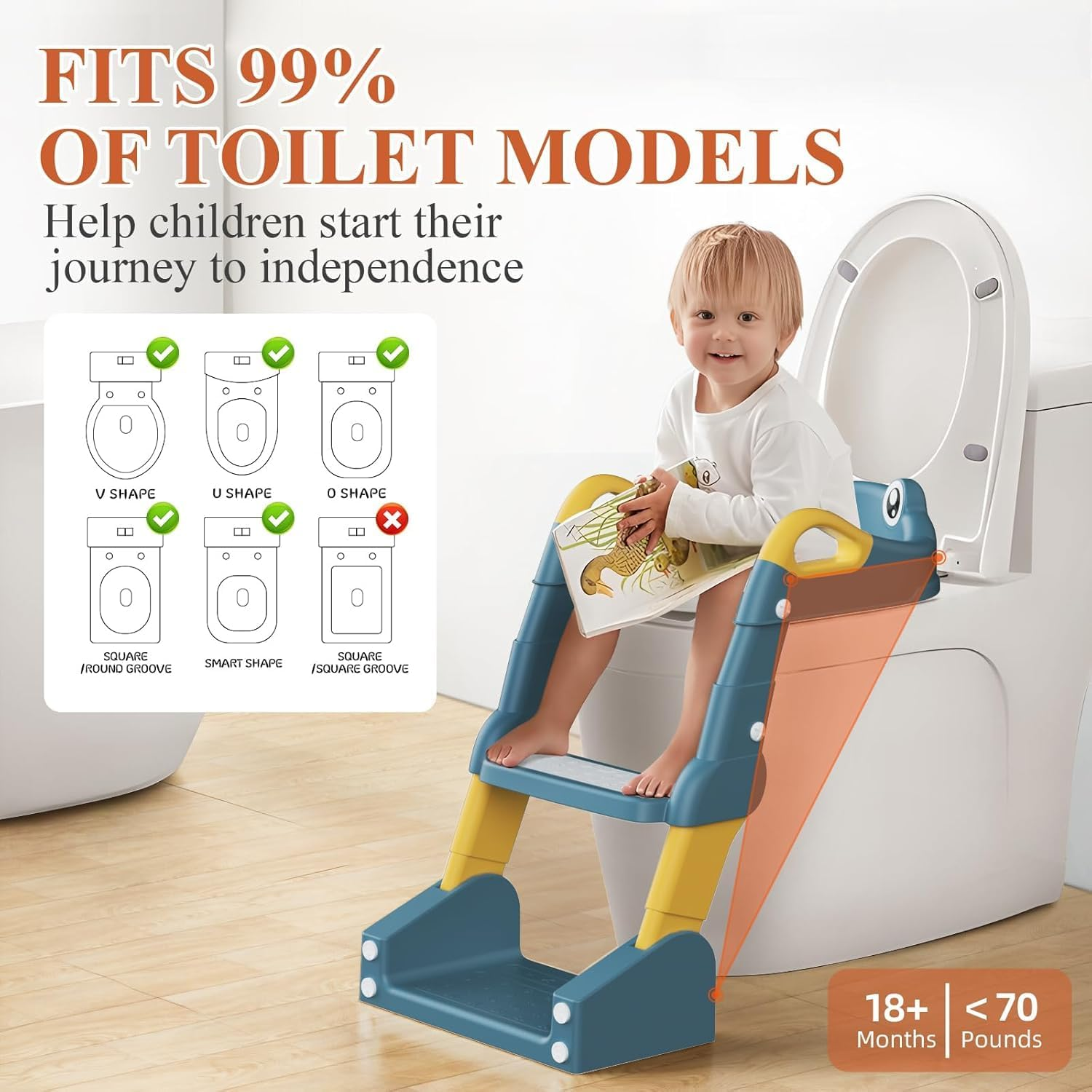 Toilet Potty Training Seat with Step Stool Ladder, Comfortable Safe Potty Seat with Anti-Slip Pads Ladder for Kids Boys Girls Toddlers with Urinals, Splash Guard ， Safe Potty Seat (Blue) - Pink image number 2