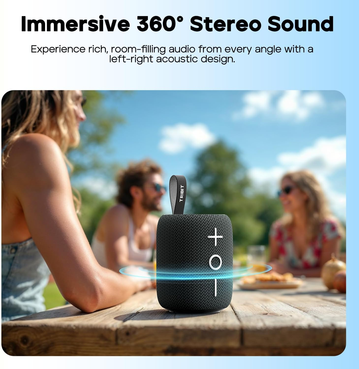 Tribit Stormbox Mini+ Bluetooth Speaker 12W,360&deg;Surround Sound,12H Playtime,Bt 5.4,IPX7 Waterproof,Led Lights,Custom EQ,TWS Pairing,Type-C, AAC/SBC Support,Portable for Home/Outdoor/Travel Black - Green image number 2