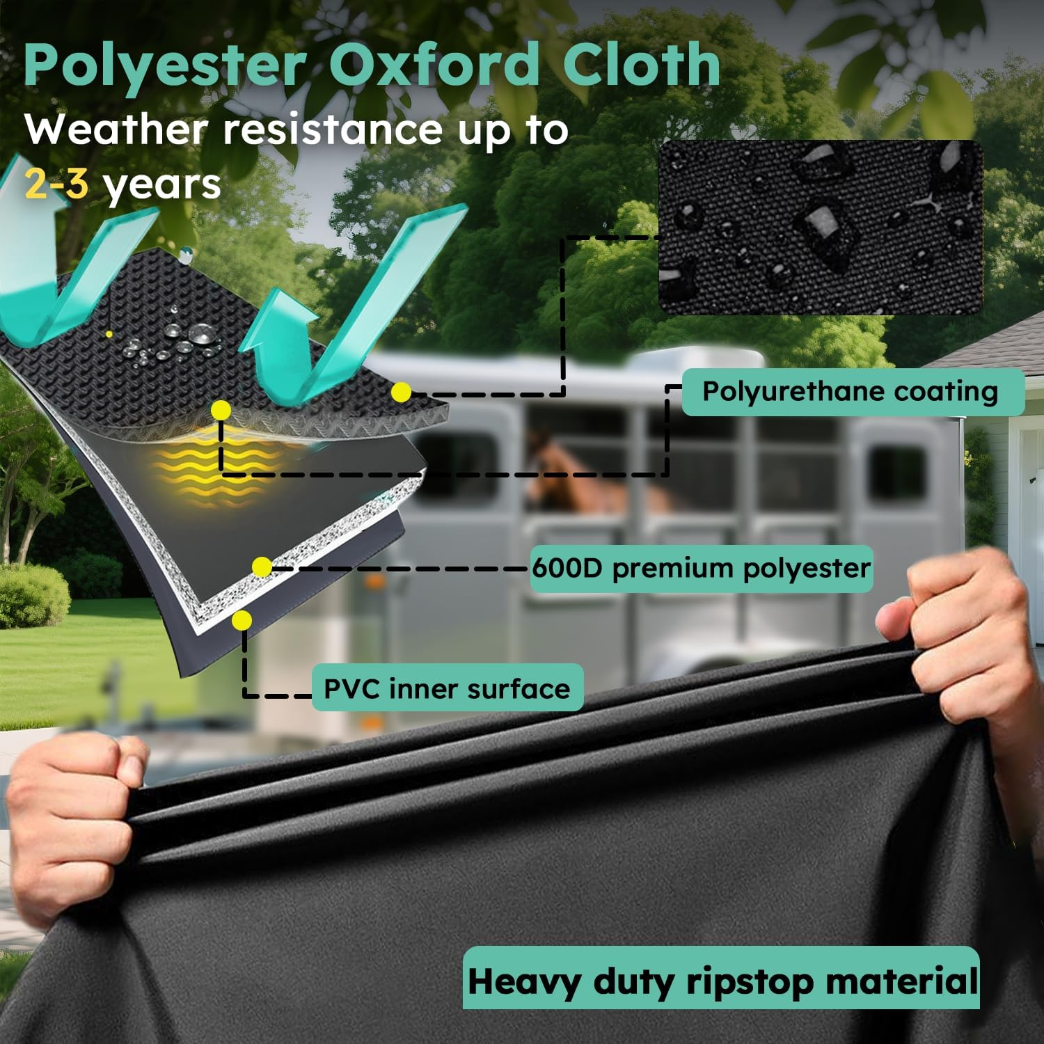 Horse Trailer Cover Heavyduty 600D Oxford Waterproof Dustproof Breathable Horse Drawbar Tow Hitch Cover with Buckles for Daily Sun Weather Storage Protection image number 5