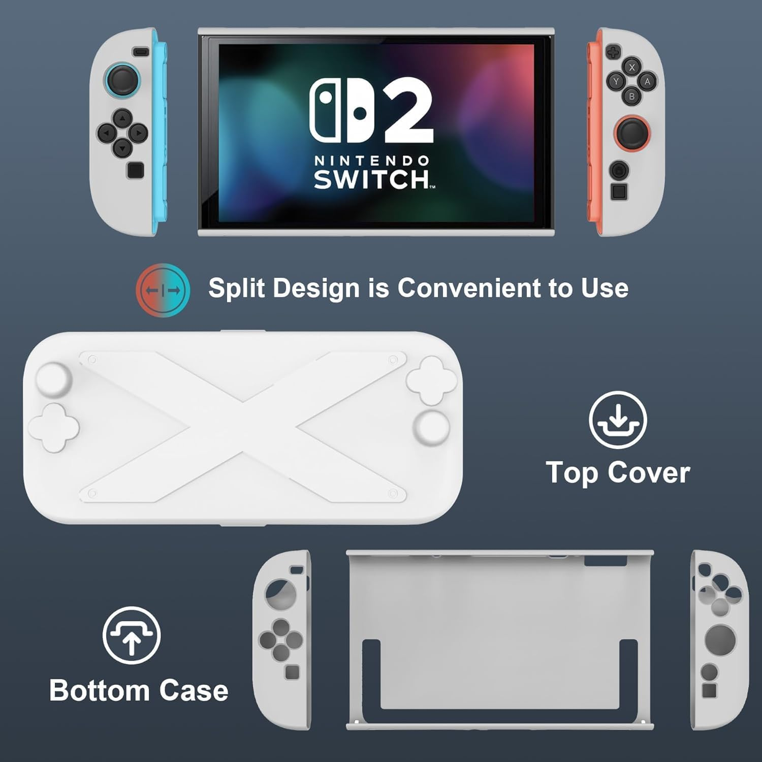 ZONEY Protective Case for 2025 Nintendo Switch 2, PC + TPU Grip Cover Case Shockproof Non-Slip Protective Controller Skin for Nintendo Switch 2025 Case Protector, White - Black image number 7