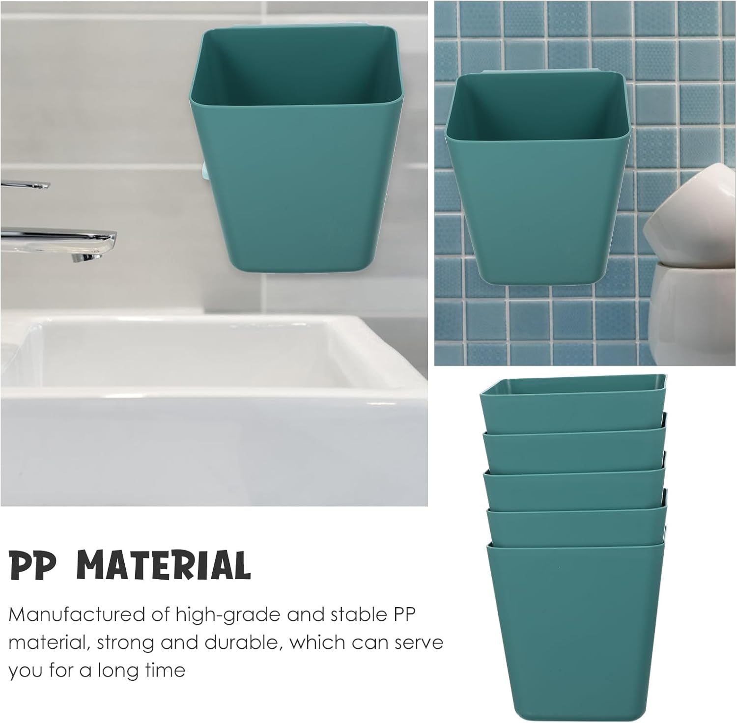 STOBAZA 5Pcs Green Wall-Mounted Storage Baskets Hanging Trolley Organizer Basket for Home Bathroom Makeup Shampoo Holder Space-Saving Pencil Holder image number 6