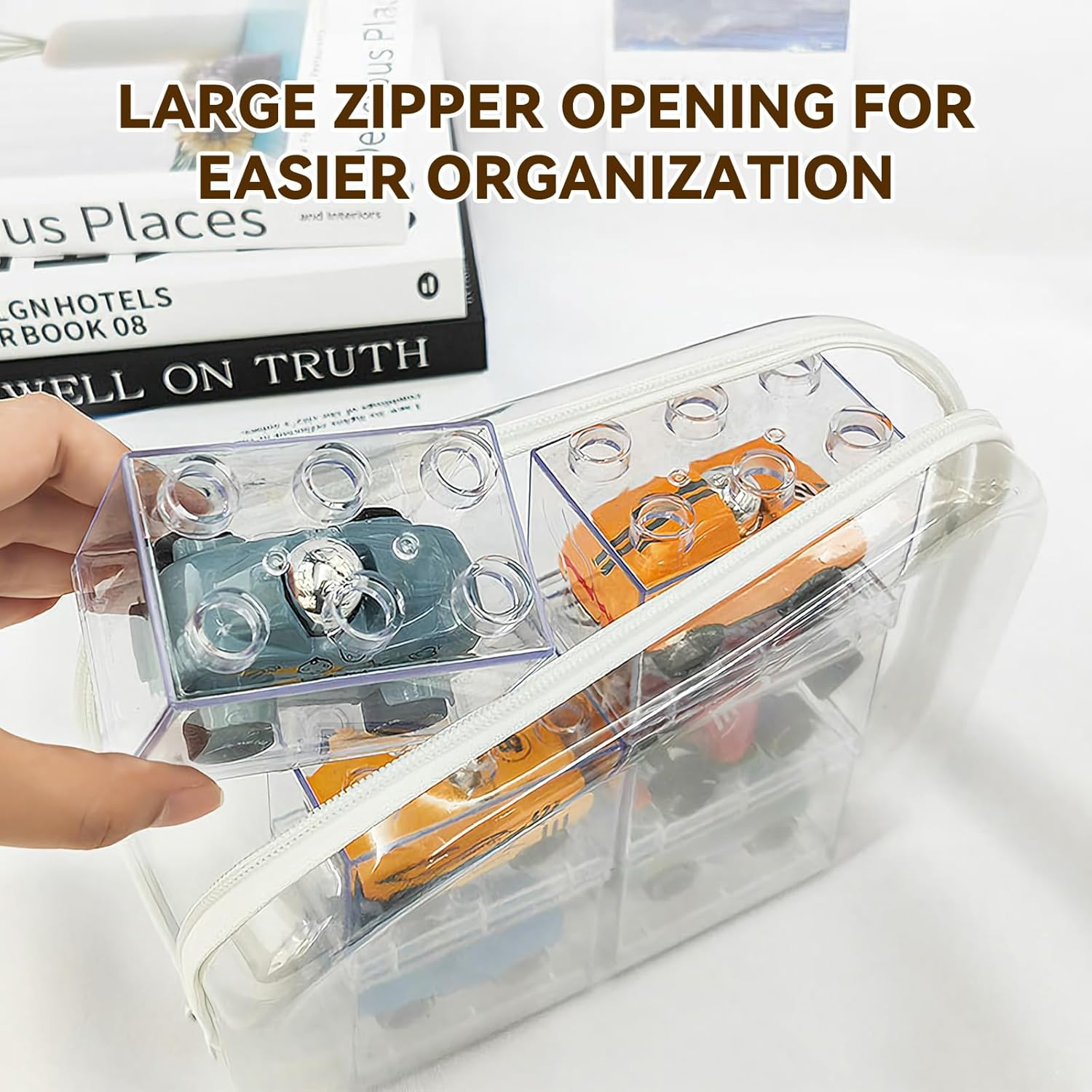 2Er Pack Clear Hard Shell Zipper Case,Clear Zipper Pouches for Small Items, Toys, Building Blocks, Puzzles, Cosmetics,Semi-Hard Travel Storage Bag Toiletries Zipper Storage Bag (25X20X5Cm) image number 1