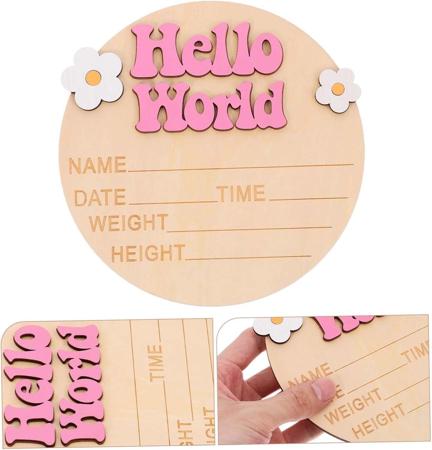 Birth Announcement Name Sign Wooden round Newborn Milestone Card Photo Prop for Hospital Welcome Records Baby Name Birth Details - Multi image number 4