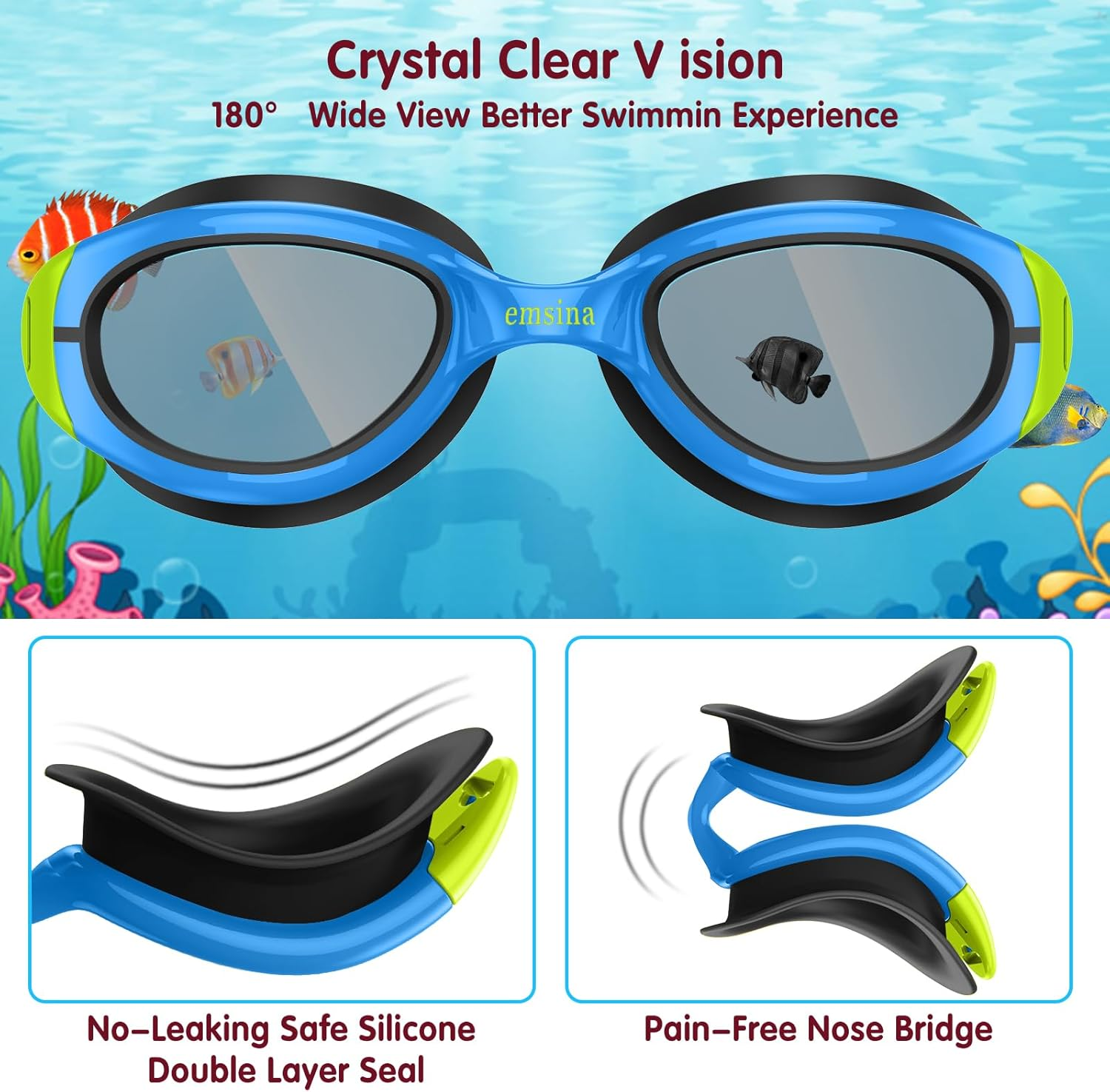 Emsina Kids Swim Goggles, Swimming Goggles for Kids Age 3-10 Boys and Girls &hellip; image number 3