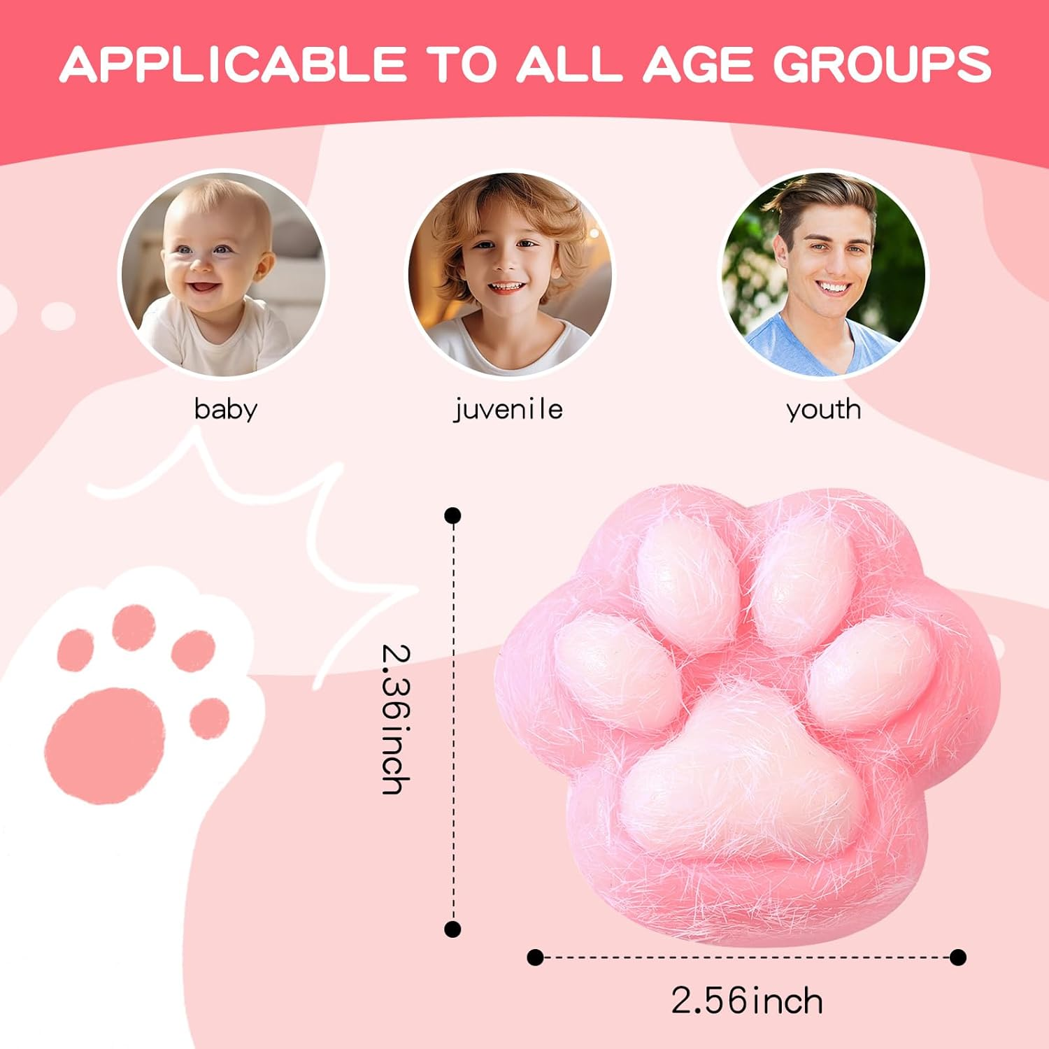 Taba Squishy Cat Paw Squeeze Toys for Kids, Kawaii Squishy Fidget Toys, Cute Things for Teen Girls and Boys, Cat Themed Teenage Girl Gifts Trendy Stuff (Pink Plush Cat Paws) image number 1