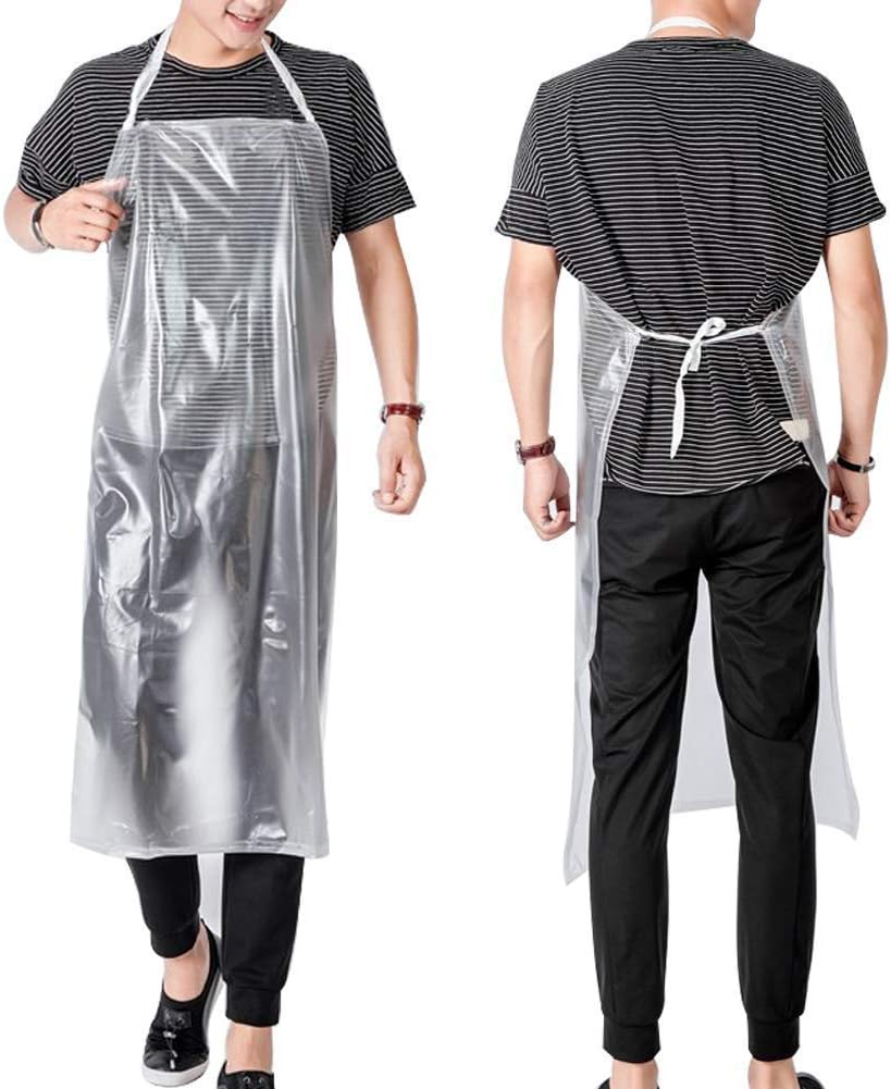 Waterproof Plastic Apron Transparent PVC, Keeps You Clean and Dry When Dishes Washing Kitchen Cooking Lab Work Butcher Dog Grooming Cleaning Fish Unisex 45.3In X 27.5In image number 2