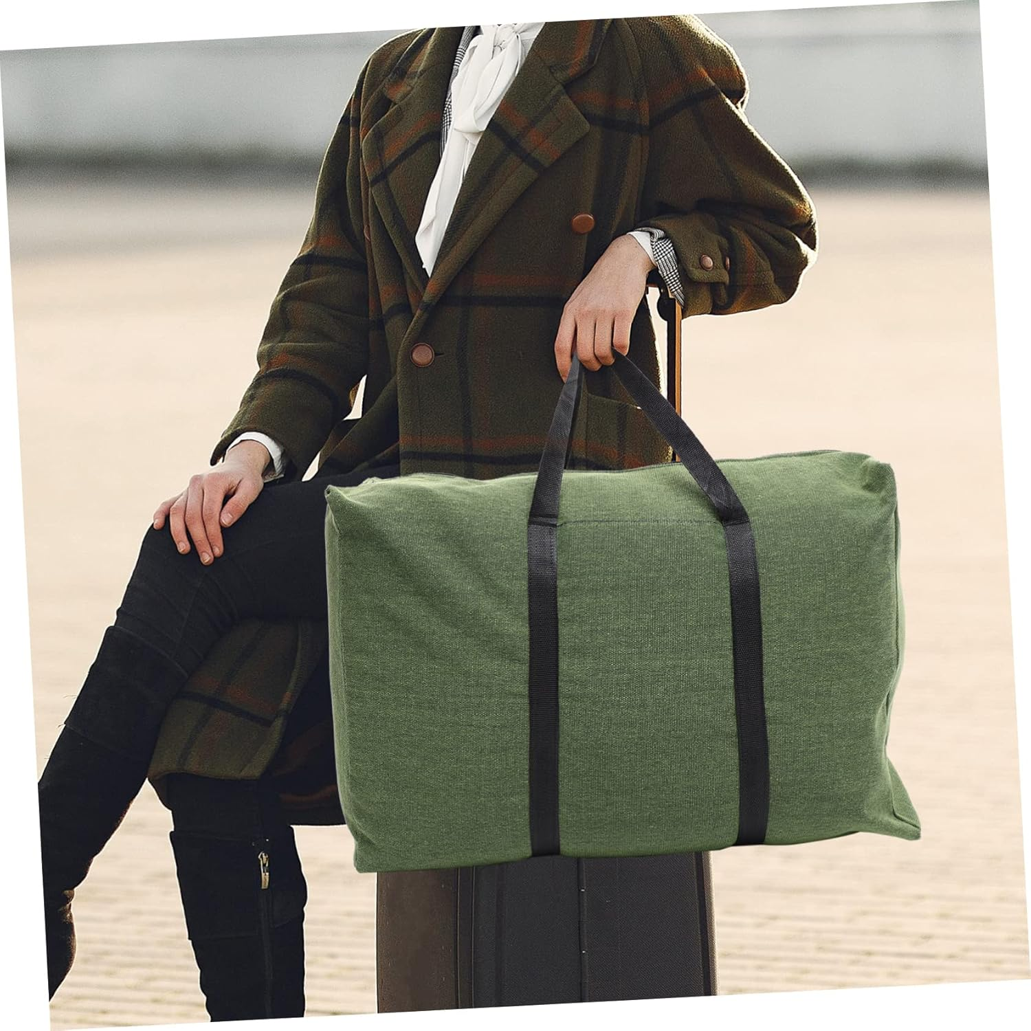 CORHAD Large Canvas Travel Duffle Bag Zipper and Handle Olive Green Military-Grade Thickened Luggage Storage Tote for Clothes Bedding Carry Random Color image number 2