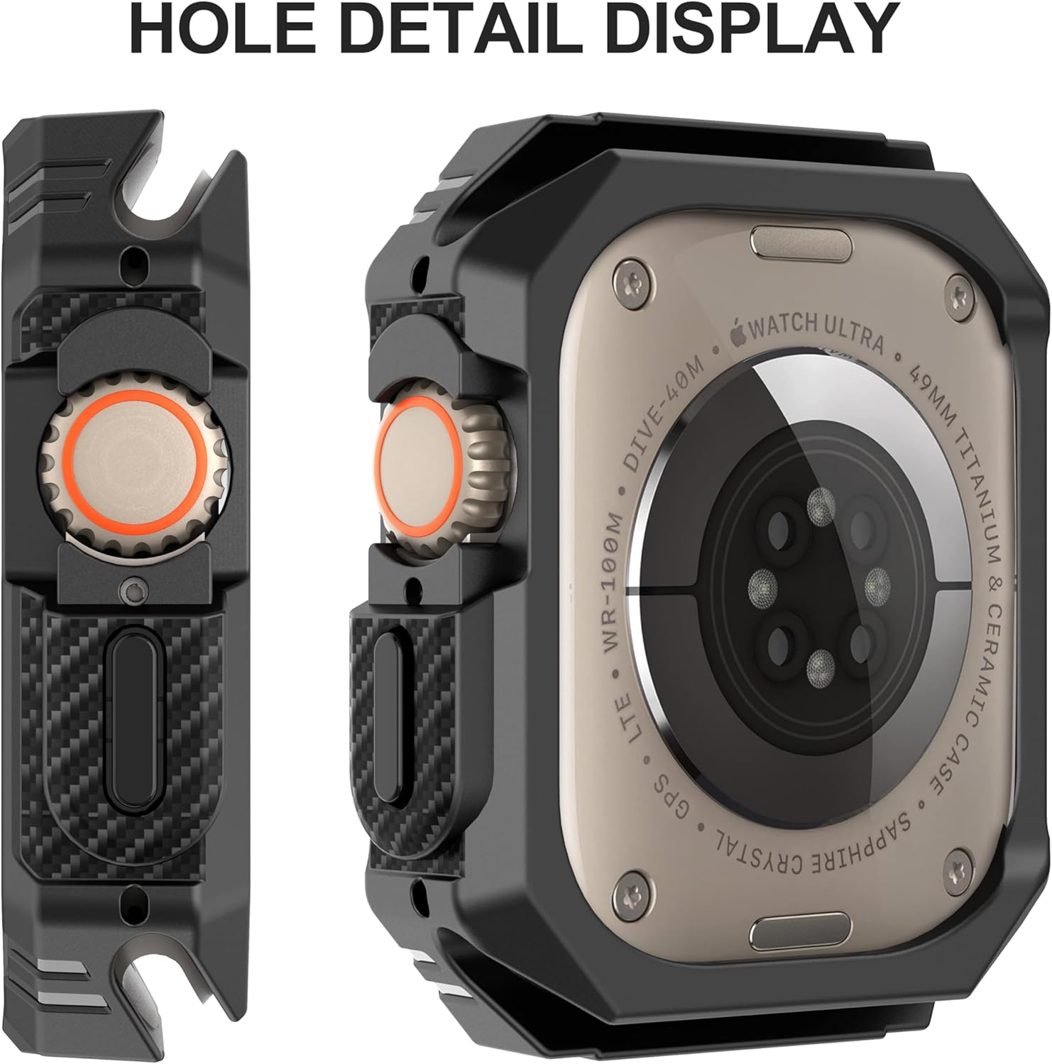 Diruite Pack of 2 Case for Apple Watch Ultra/Ultra 2 49 Mm Protective Case, Carbon Fibre Hollow without Screen, Scratch-Resistant TPU Cover for Iwatch 49 Mm Protective Case image number 2