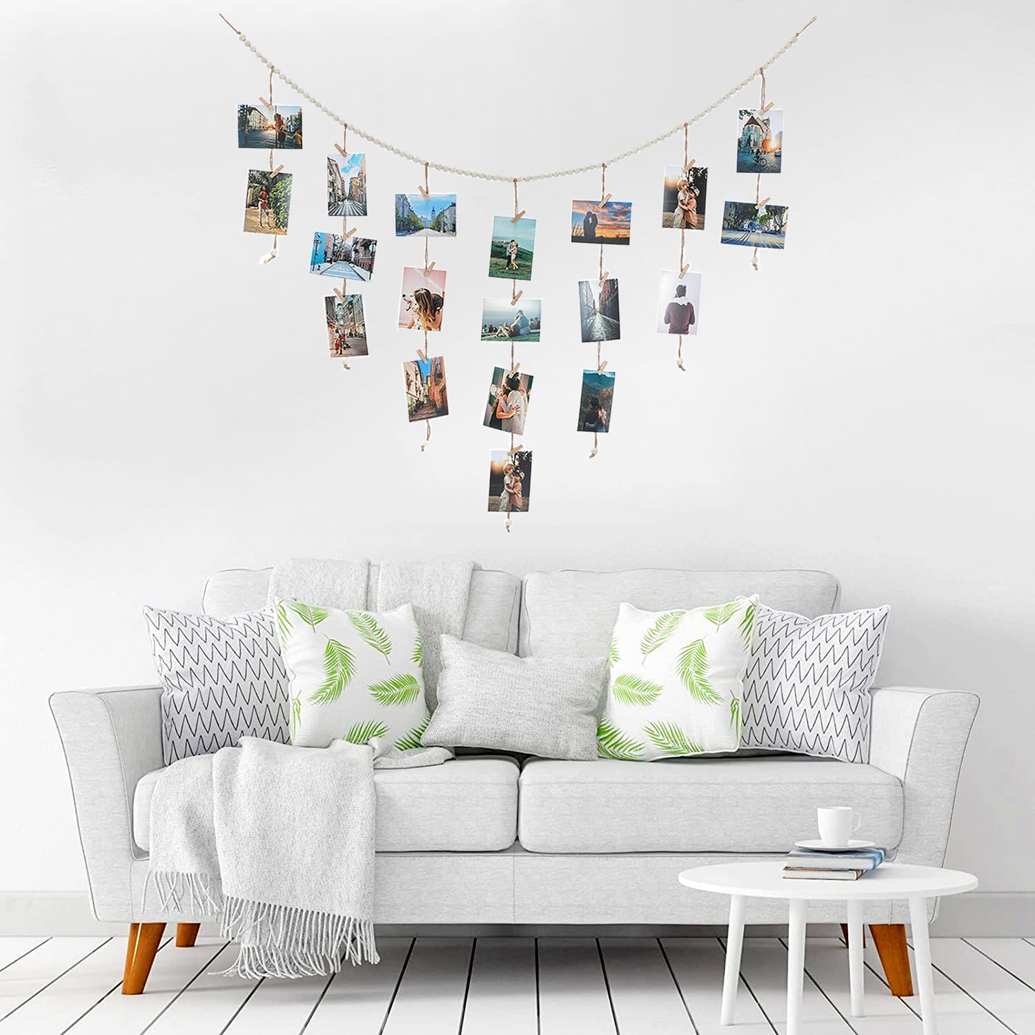 Boho Style Hanging Photo Display with 30 Clips for Bedroom, Living Room, Dorm Wall Decor DIY Picture Collage Board Wall Mounted Photo Display Rope (1) image number 3