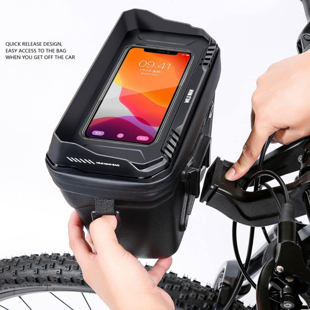 WILD MAN 3L Rainproof Hard Shell Bike Handlebar Bag for MTB, Road Bike, Scooter (XT8, Black) image number 3