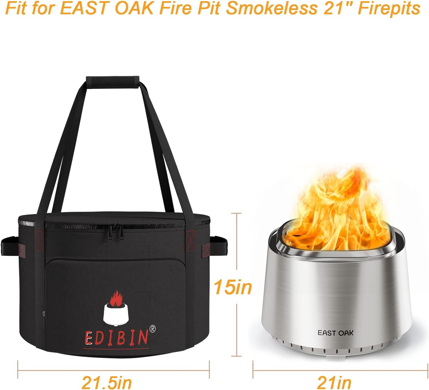 Smokeless Fire Pit Bag Fit East Oak 21" Fire Pit, 600D Heavy Duty Fabric Carry Bag