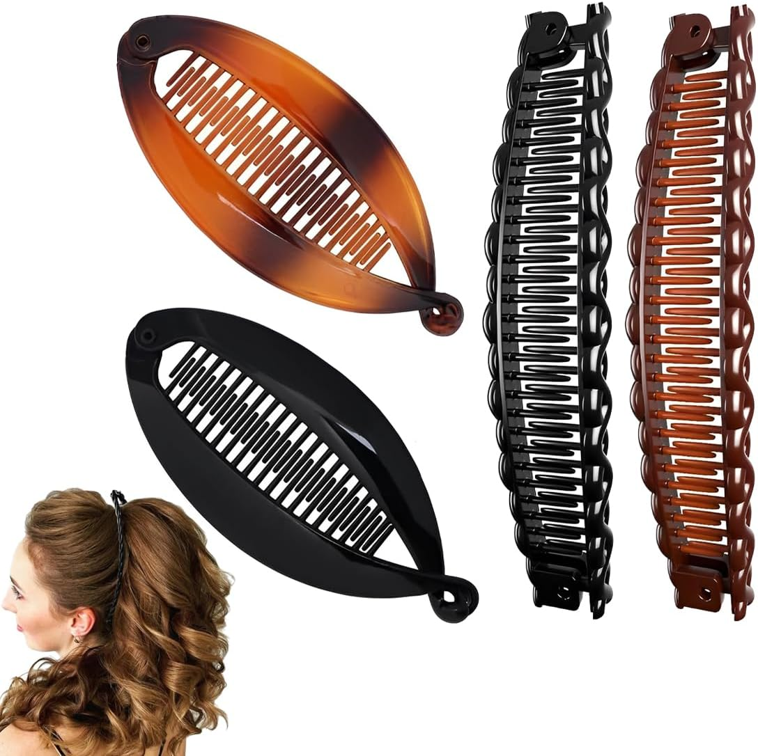 NHQZ 4-Piece Banana Clip Hair, Banana Clip, Retro Female Hair Accessory, Hair Comb, Banana Hair Clips, Women'S Thin Hairstyle, for Curly or Straight Hair Women and Girls image number 5