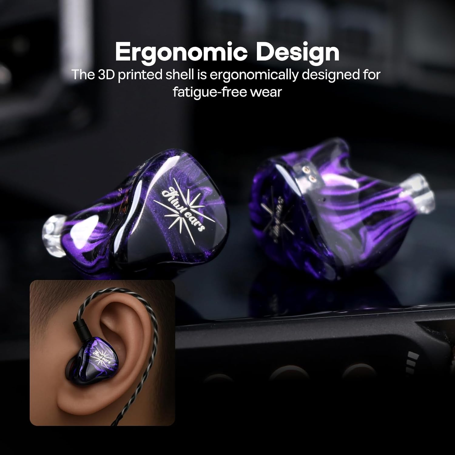 Linsoul Kiwi Ears Quartet 2DD+2BA Hybrid In-Ear Monitor, Hifi Earphones with Hand-Crafted Resin Shell, Detachable OFC Silver-Plated IEM Cable for Audiophile Musician DJ Studio Gaming (Purple, Quartet) image number 1