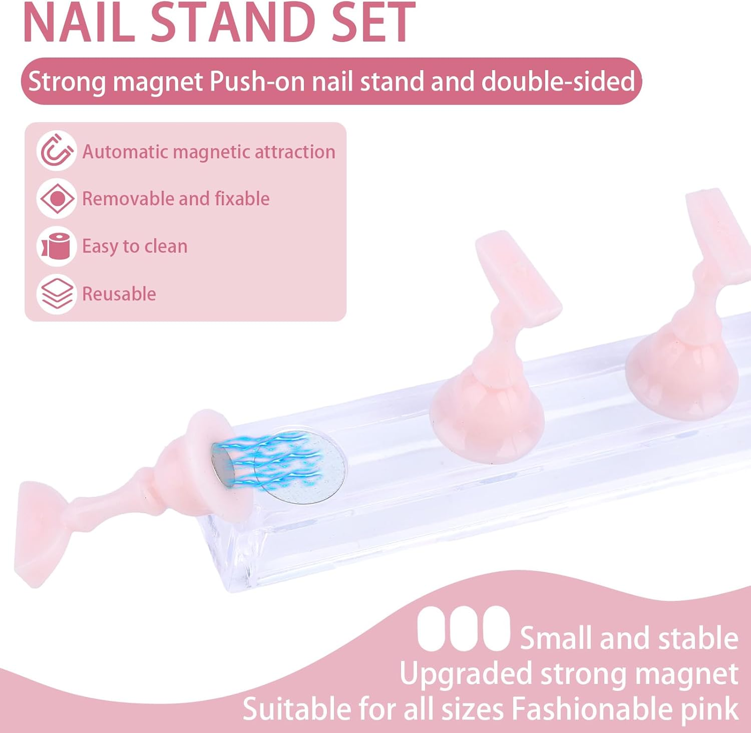 2 Set Nail Holder for Painting Nails, Acrylic Magnetic Base Fake Nail Display Stand for Press on with 100Pcs Double-Sided Adhesive Tape Home and Salon Manicure Training Tools image number 6