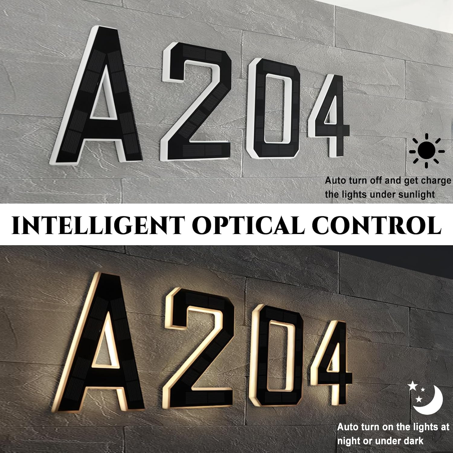 ISUNMEA 9 Inch Solar Lighted House Numbers for Outside, Light up Waterproof LED Address Numbers Signs for Houses, Large Personalized Illuminated Exterior Modern House Numbers Light (B-Black, 9IN)