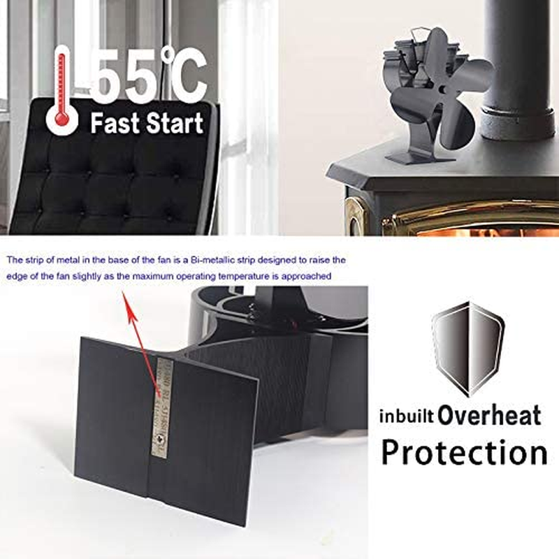 VODA Newly Upgrade 4 Blades Heat Powered Stove Eco Fan with Magnetic Thermometer for Wood Log Burner Fireplace image number 2