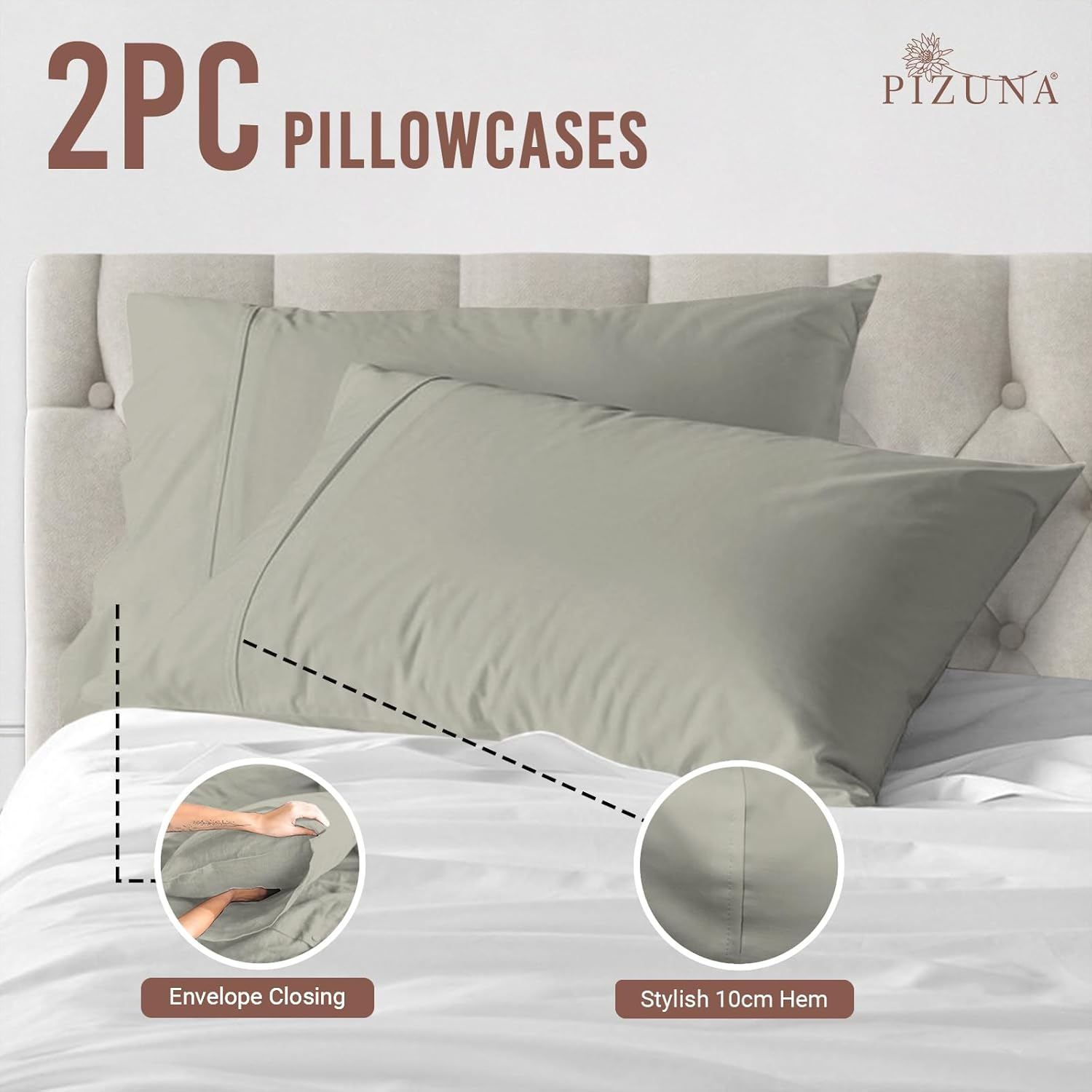 Pizuna Cotton Pillow Case Standard Size, Soft 500 Thread Count, 100% Combed Cotton Sateen Weave Hotel Quality Pillowcases (Antique Silver Pillow Covers Set of 2) - Baby Blue image number 4