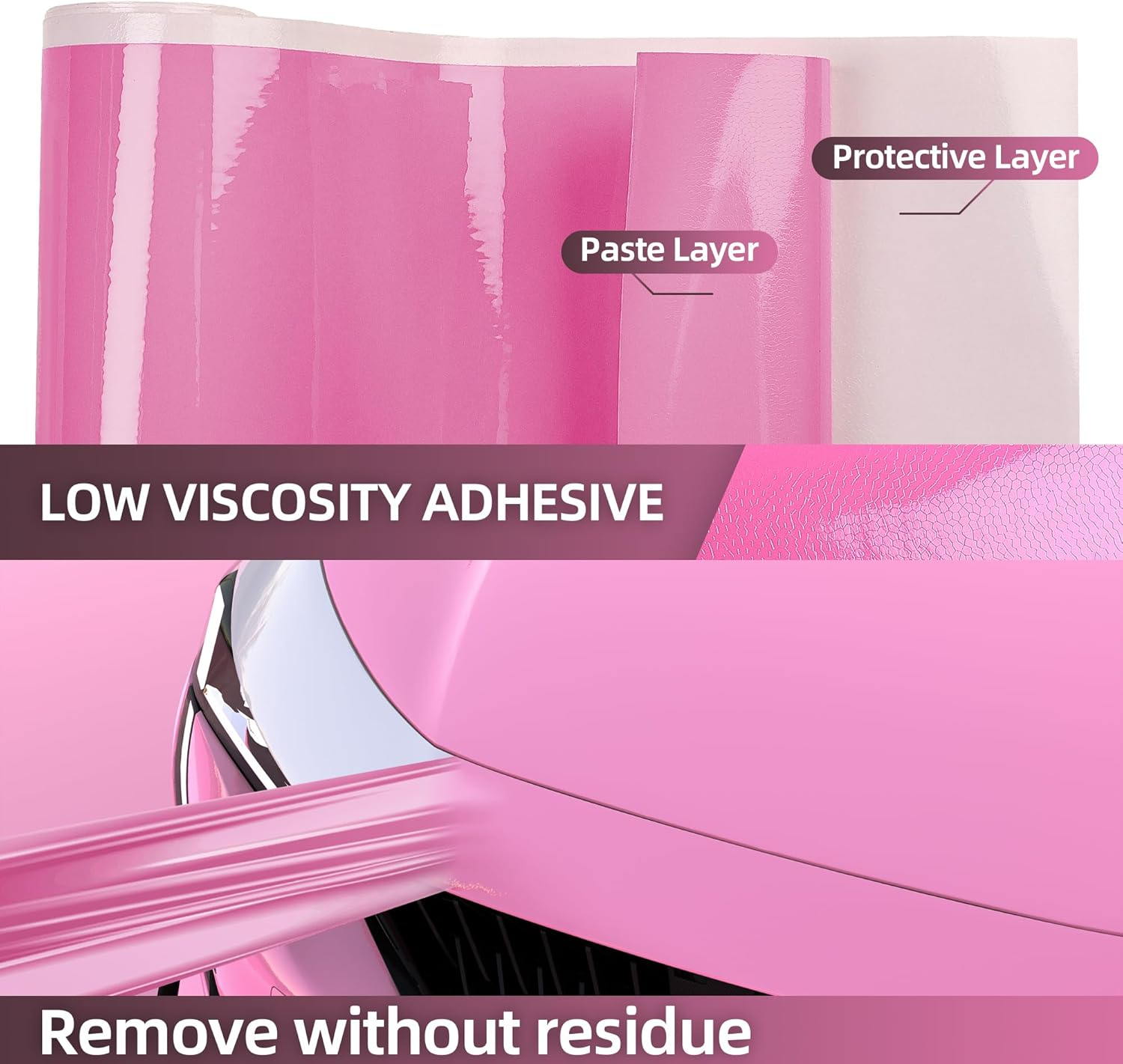 Lypumso Pink Car Vinyl Wrap Roll Featuring Bubble Free Air-Release Technology Self Adhesive Car Wrap Film Automotive Vinyl Tape for Vehicle Furniture DIY Interior Exterior (Gloss Pink, 1Ft X 5Ft) image number 4