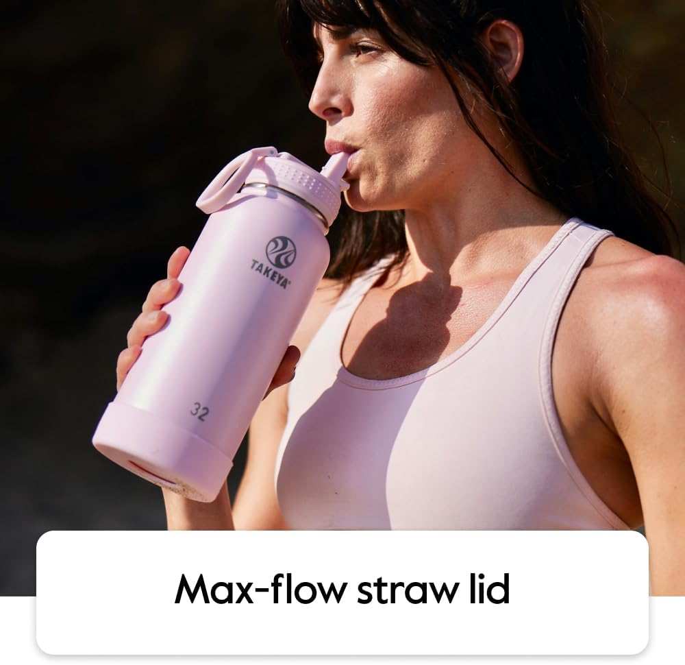 Takeya Actives 64 Oz Vacuum Insulated Stainless Steel Water Bottle with Straw Lid, Premium Quality, Onyx image number 6