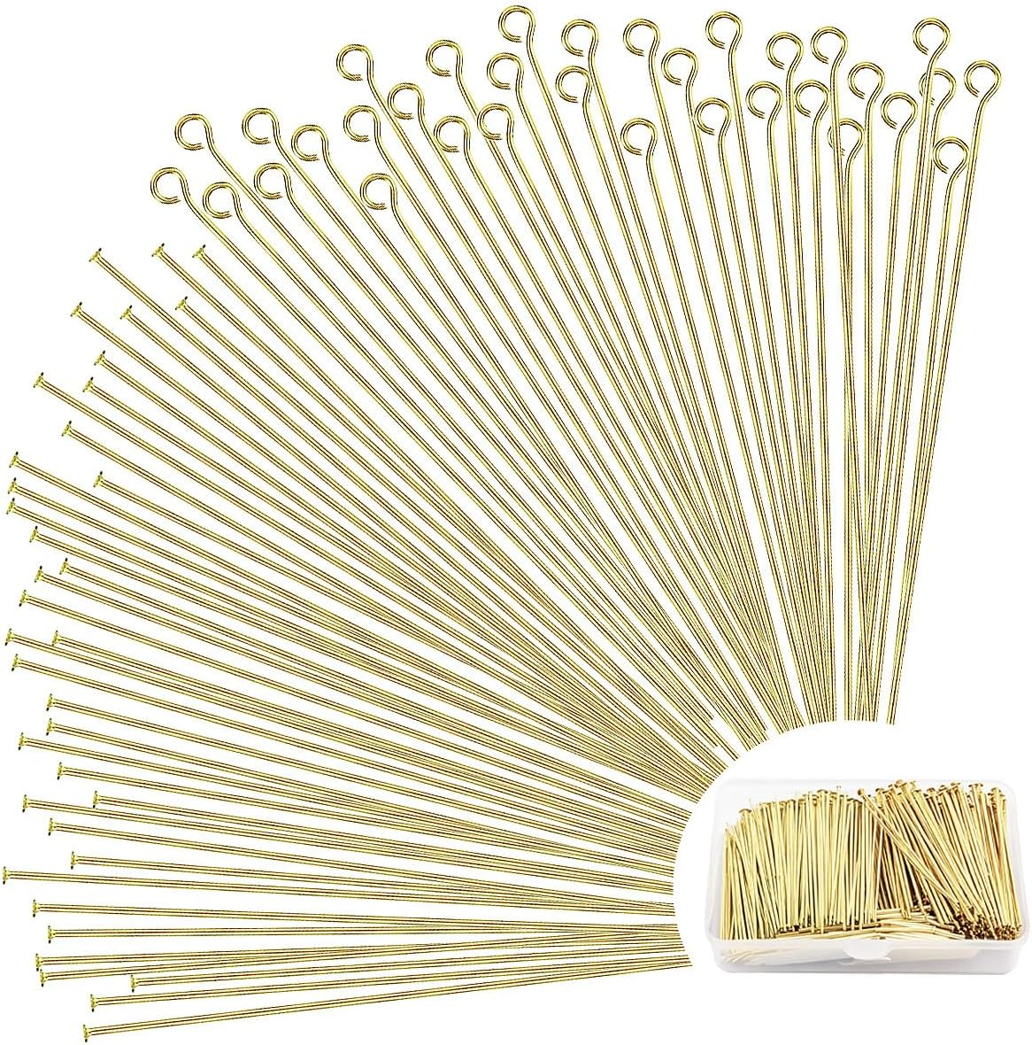 600 Pieces 2 Inch Flat Head Pins Eye Pins for Jewelry Making DIY, Straight Head Eye Pins Gold and Sliver Jewelry Making Pin Metal End Headpins for Craft Earring Bracelet Necklace Pendant Supplies