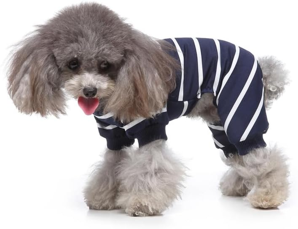 Striped Dog Pajamas for Small Dog Cooling Puppy Pullover Jumpsuit Stretchable Breathable Pet Pjs Summer Spring Pyjamas (Blue, M) image number 2