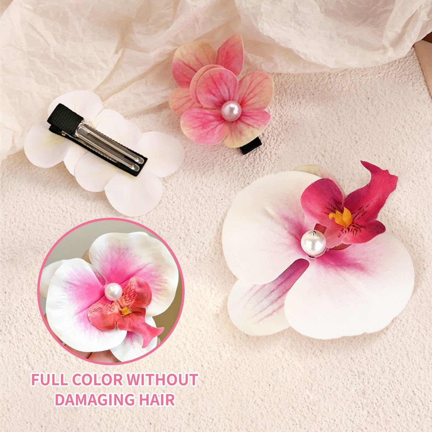 Pack of 2 Large Flower Blossom Hair Clips, 2 Pieces Flower Pearl Hair Clips, Orchid Blossom Hair Clips, Bohemian Flower Hair Clips, Butterfly Orchid Hair Clips, Hair Accessories Flowers image number 5