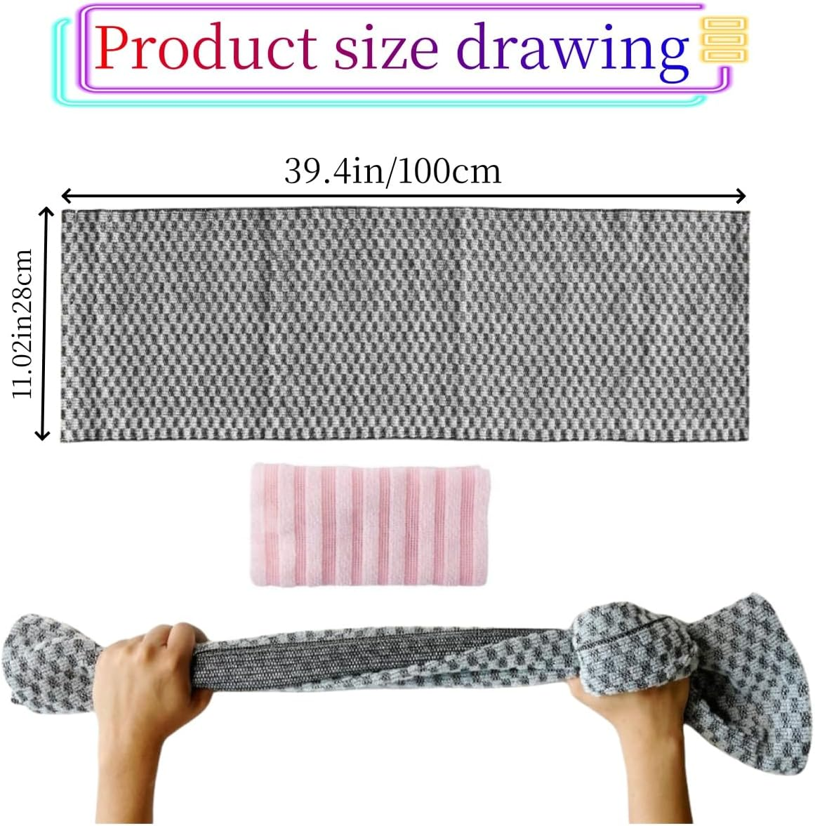 2 Pack Back Scrubber for Shower Bath,Scrub Wash Cloth,Exfoliating Washcloth Towel, Exfoliator Sponge Net Rag Back Washer，Scrub Both Sides for Use in Shower Bath(Black, Pink) image number 5