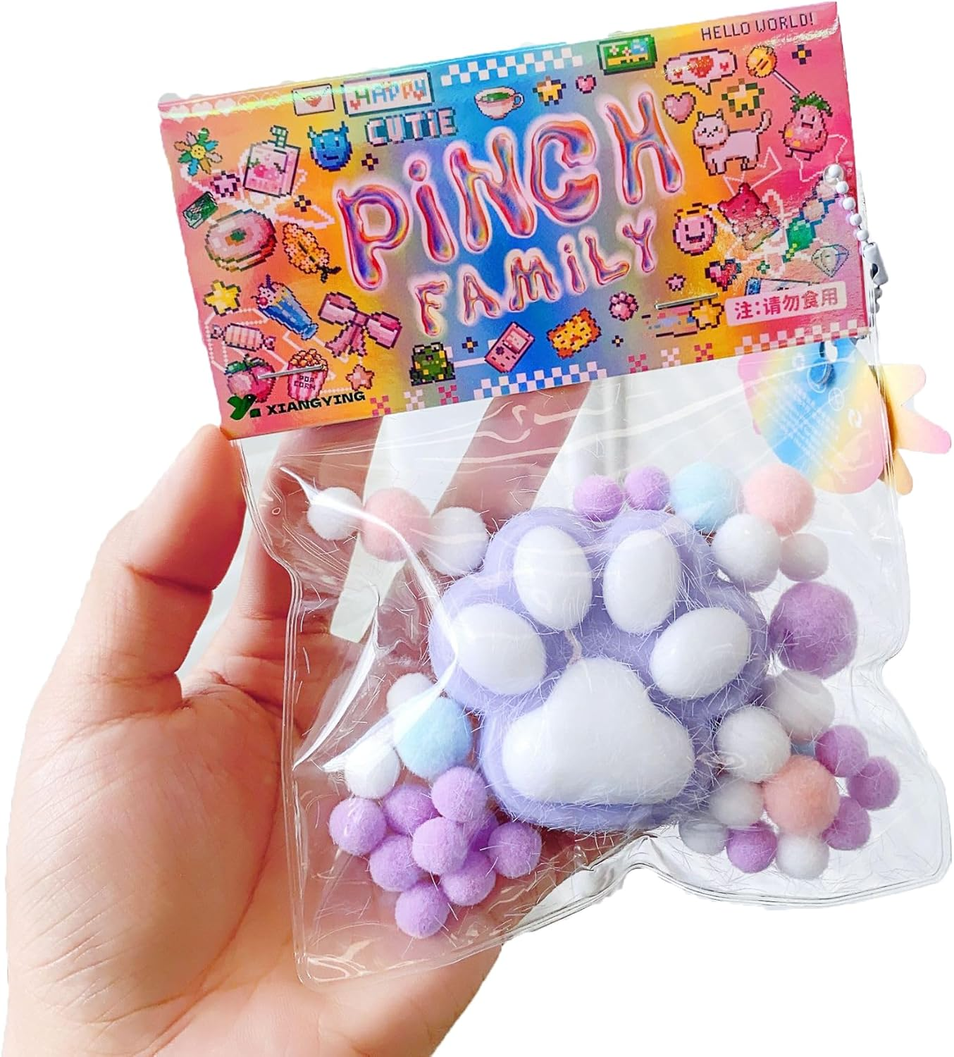 1 Pcs Taba Squishy Kit Kawaii Cat Paw Squishy Fidget Toy, Cute Cat Squishy'S Sensory Toys, Pinch Family Squishy Toys, Stress Relief for Party Favors, Cat Mochi Squishy for Adults (Purple)