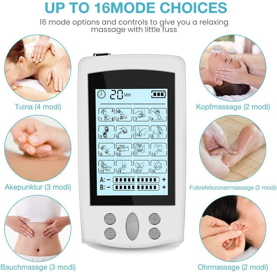 Dual Channel 16 Modes Muscle Stimulator for Pain Relief Therapy, Electronic Pulse Massager Muscle Massager with 8 Pads, Dust-Proof Drawstring Storage Bag image number 5
