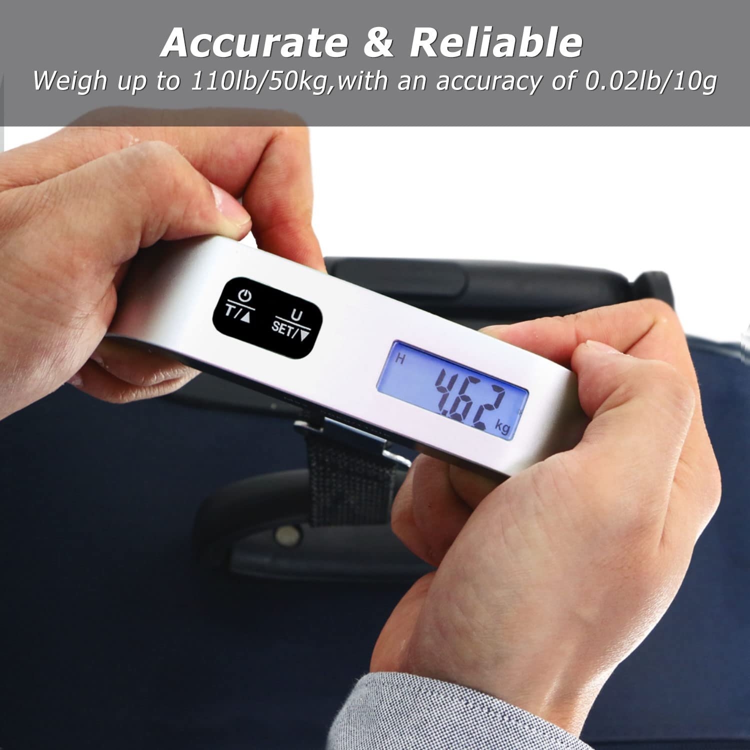 Travel Inspira Luggage Scale, Portable Digital Hanging Baggage Scale for Travel, Suitcase Weight Scale with Rubber Paint, 110 Pounds, Battery Included - Silver image number 5