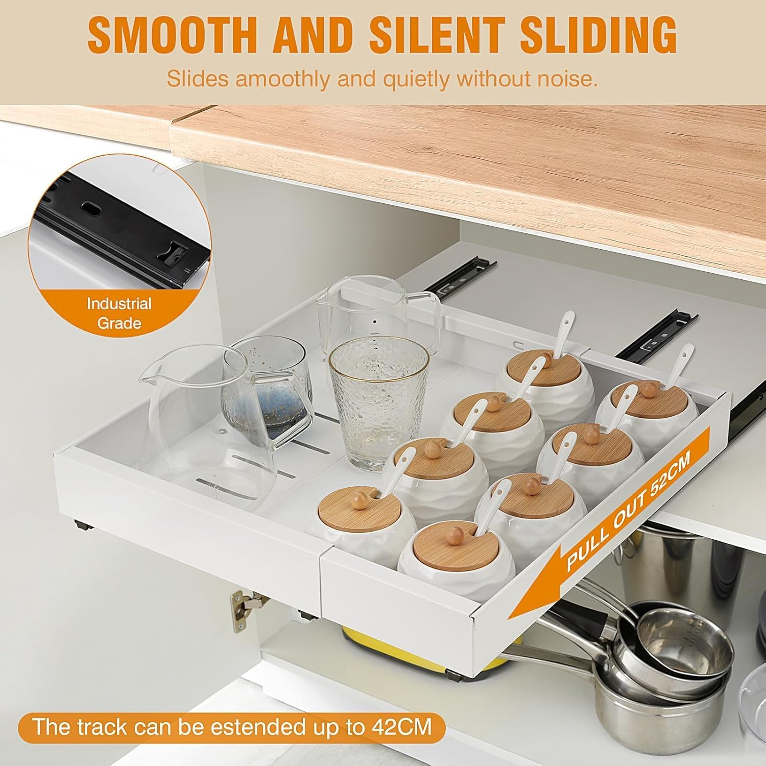 Pull Out Cabinet Organizer,Extendable Slide Out Pantry Shelves Storage,Sliding Drawer Pantry Shelf for Kitchen, Living Room, Home,Adhesive Pull Out Drawers for Cabinets (1)